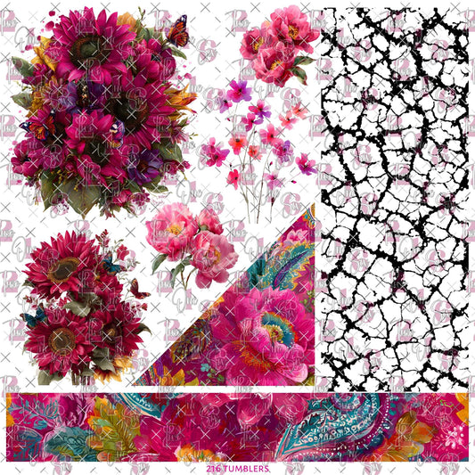 466 VIBRANT PINK FLORALS AND CRACKLE - 216 Tumblers