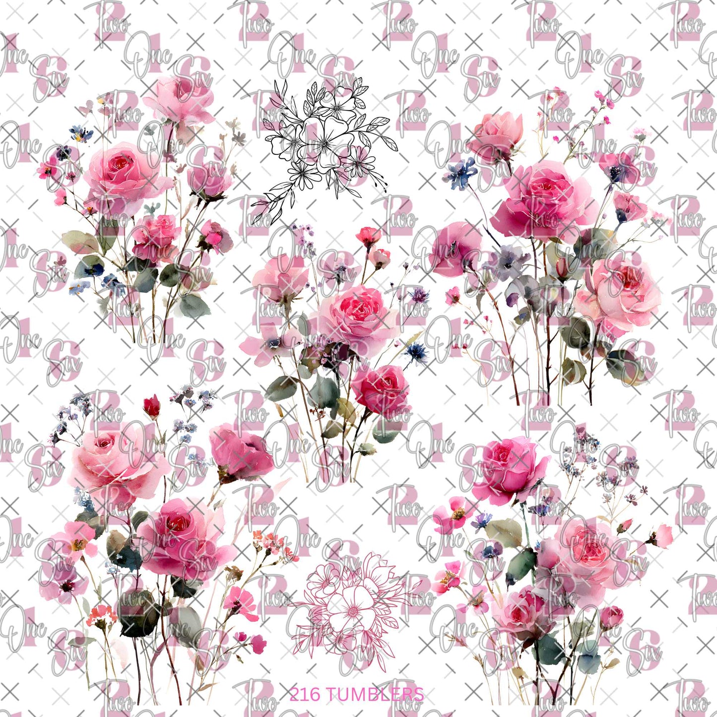 487 PINK FLOWERS - 216 Tumblers