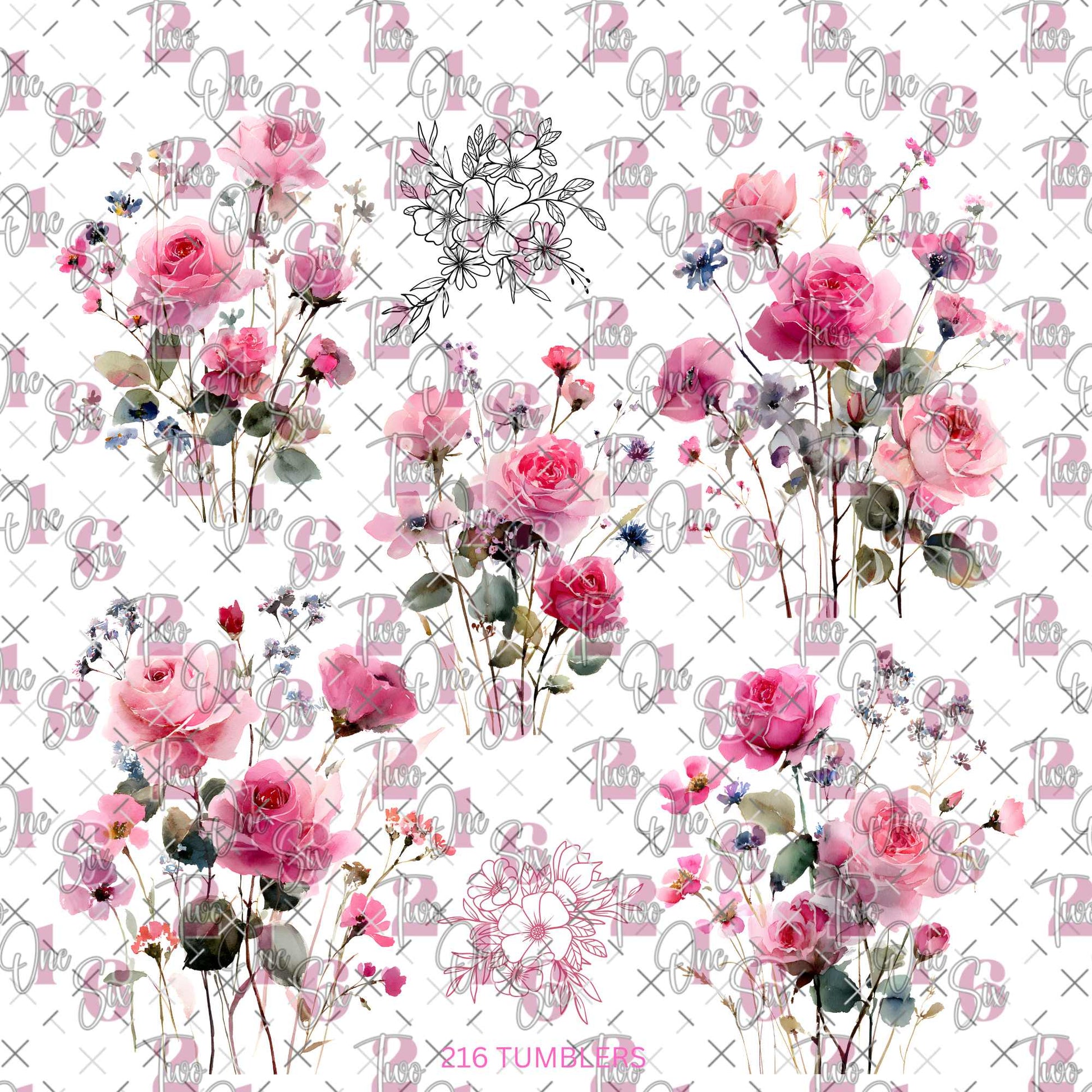 487 PINK FLOWERS - 216 Tumblers