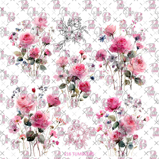 487 PINK FLOWERS - 216 Tumblers