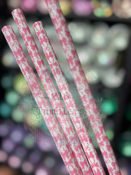 488 Pink Bow and Ribbon Straw 32 - 40oz - 216 Tumblers