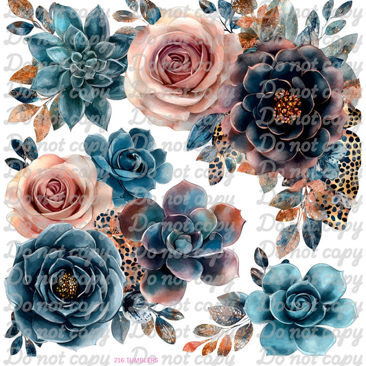 717 -NONONO1123 - TEAL CORAL RUSTED FLORAL