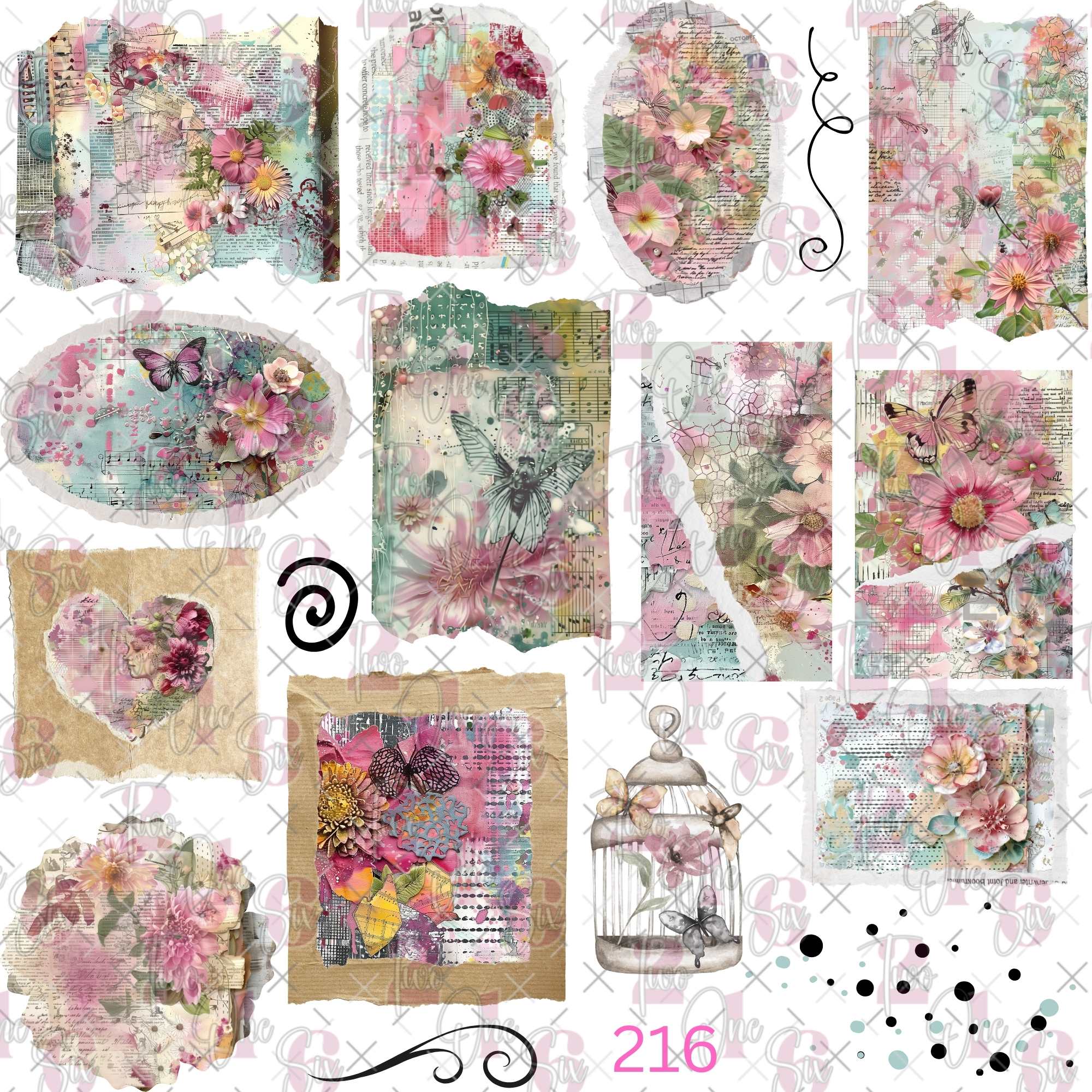 523 TORN PAGES - JUNK JOURNAL PINKS - 216 Tumblers