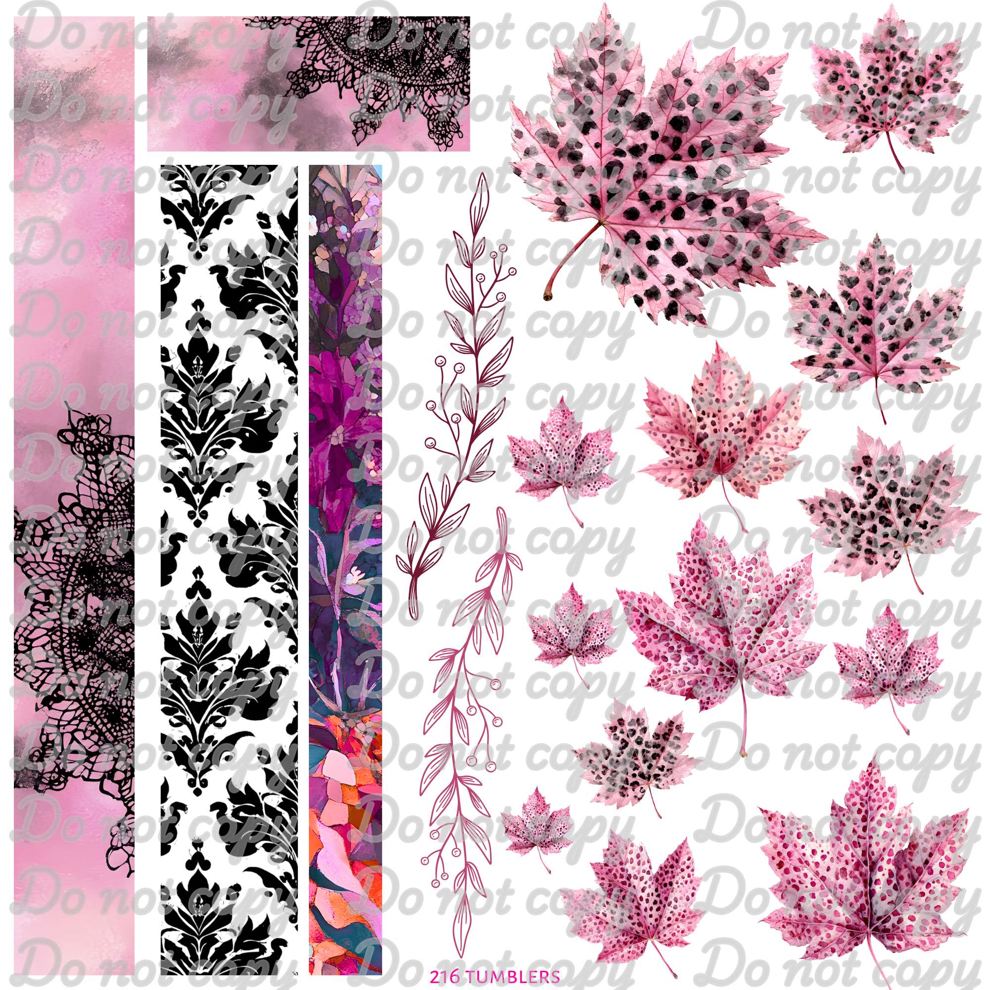 592 PINK LEOPARD FALL LEAVES - 216 Tumblers