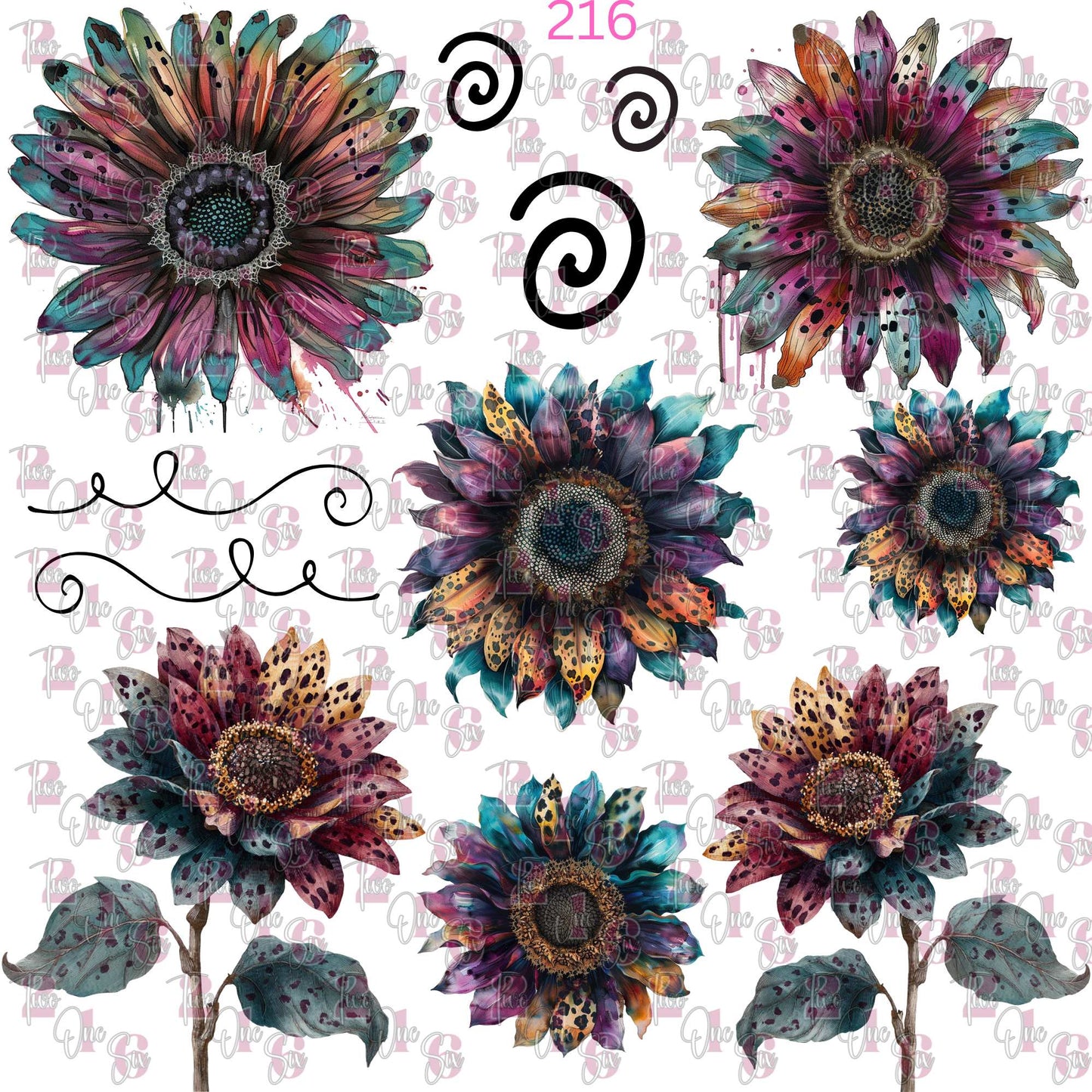 534 WATERCOLOR FLOWERS W/LEOPARD