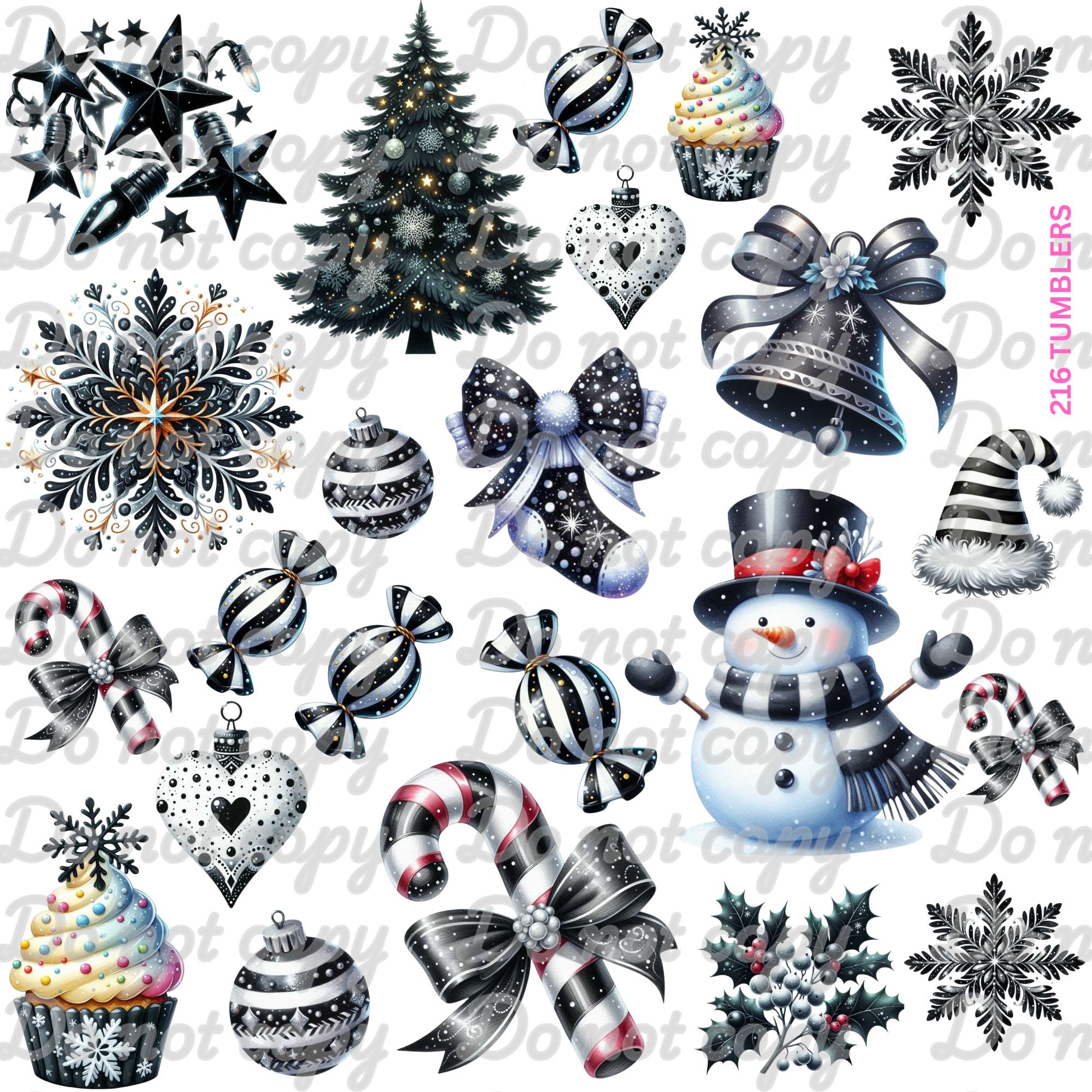 632 BLACK AND WHITE CHRISTMAS - 216 Tumblers