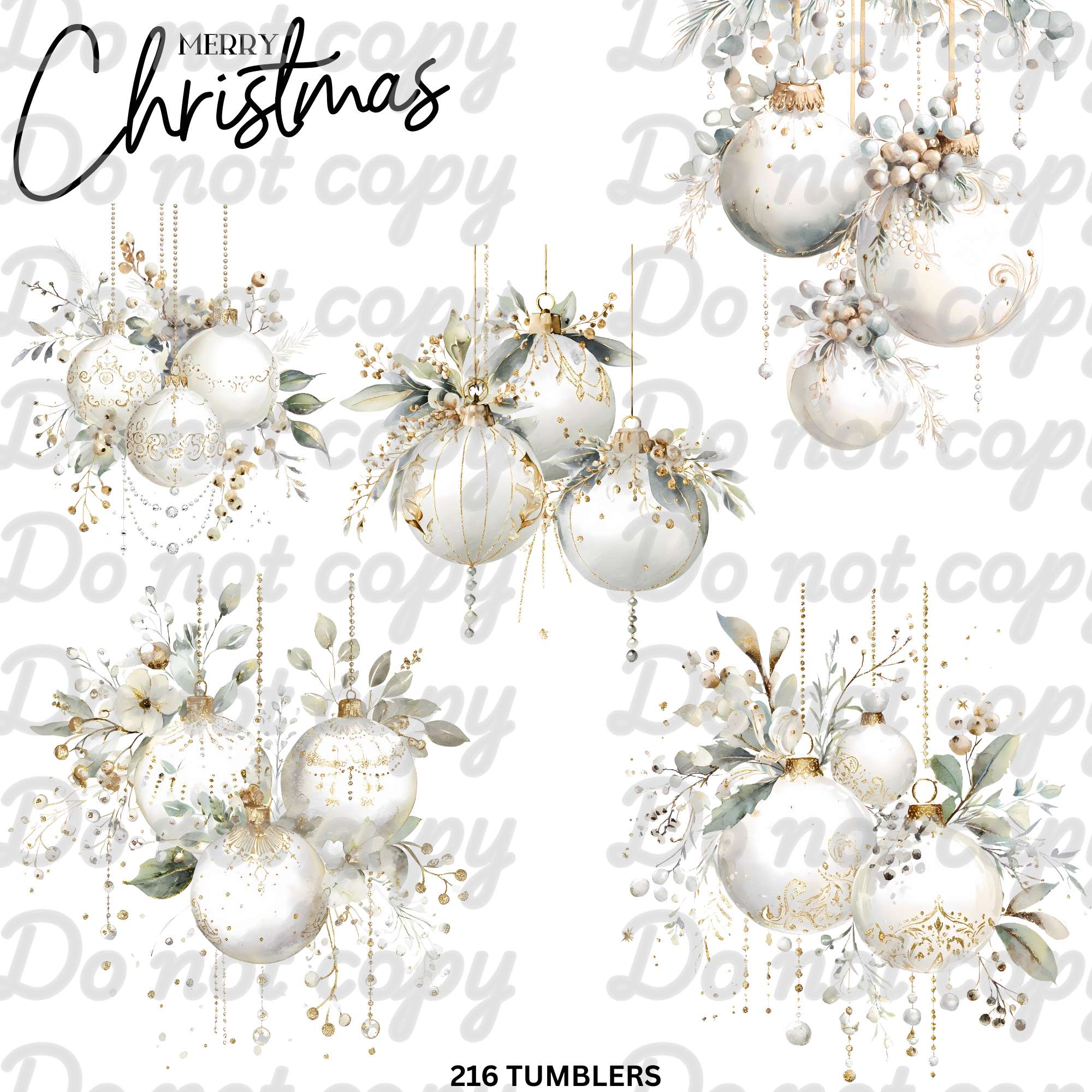 633 WHITE ORNAMENTS - 216 Tumblers