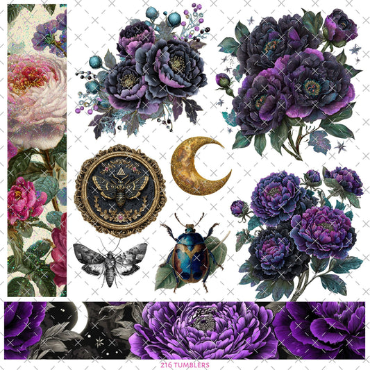 637 PURPLE AND BLACK MYSTIC FLORALS - 216 Tumblers