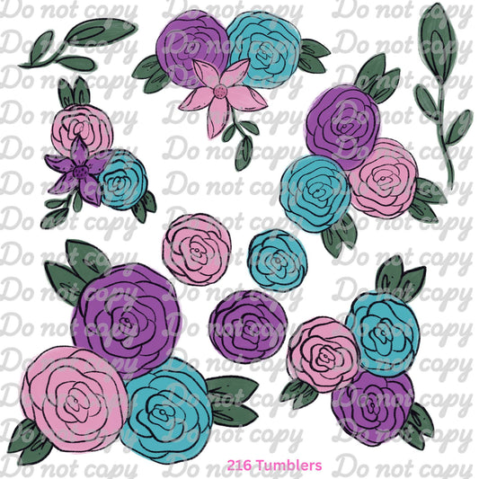 640 HAND DRAWN FLOWERS 2 - 216 Tumblers