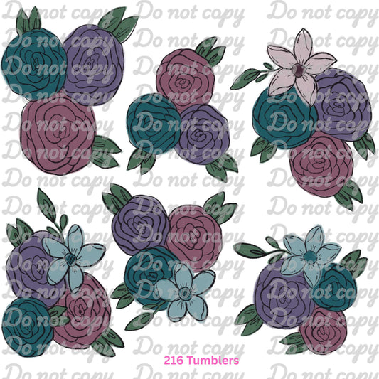 642 HAND DRAWN FLOWERS 1 - 216 Tumblers