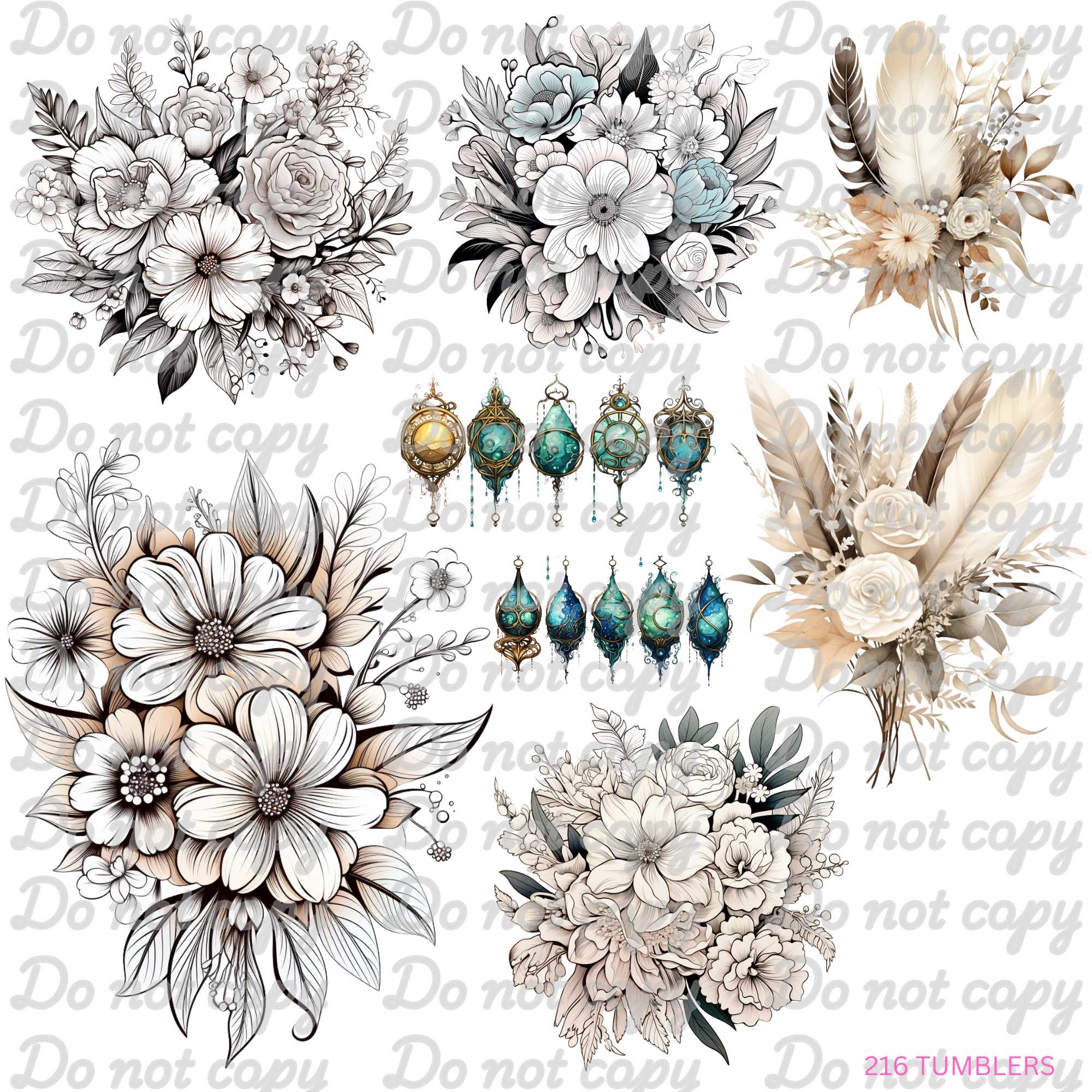 676 SEPIA TONED FLORALS AND GEMS - 216 Tumblers