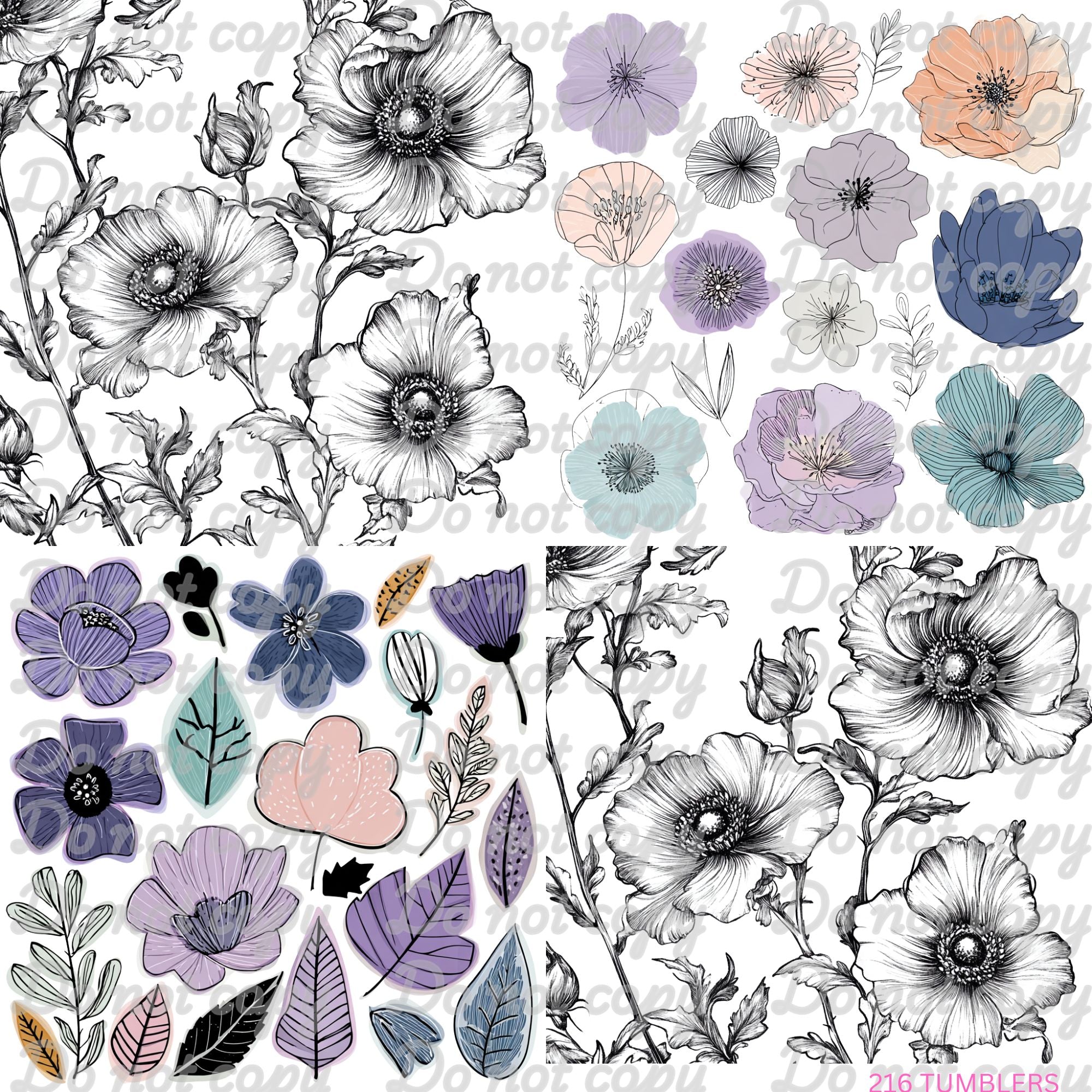 681 FOUR SQUARE FLORAL - 216 Tumblers