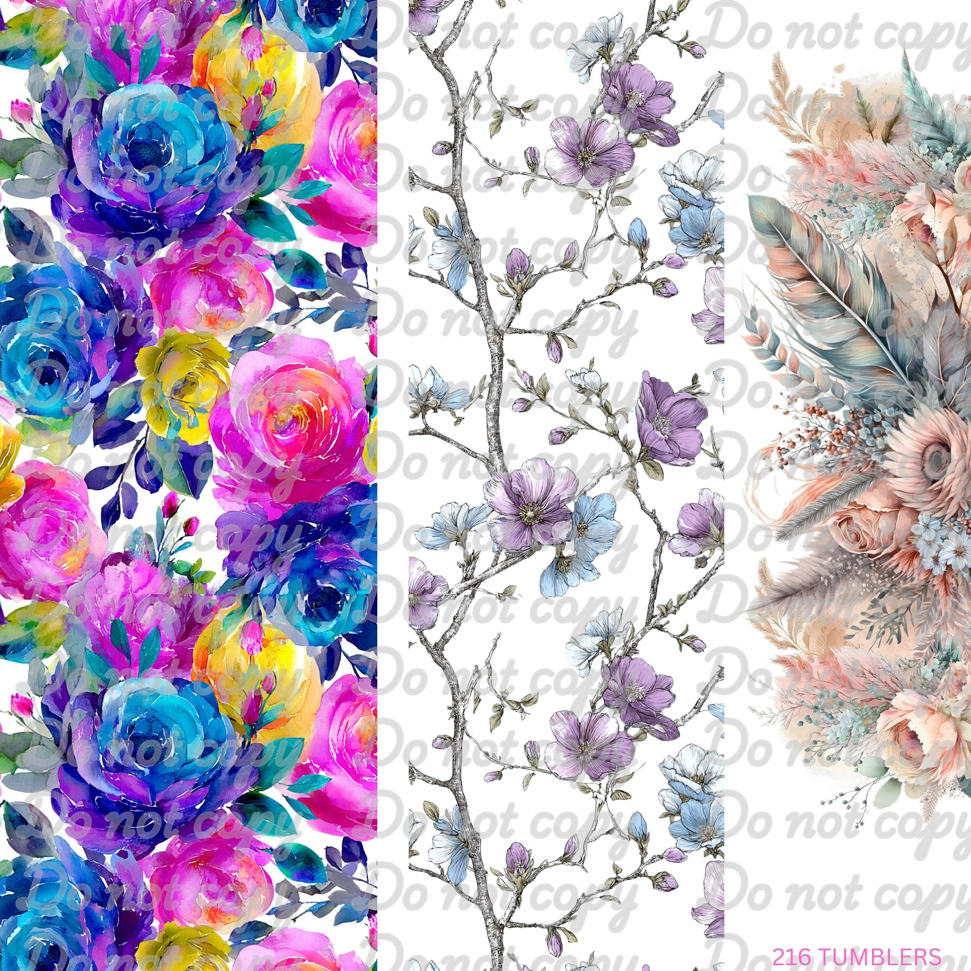 687 COLORFUL PEEK A BOO FLORAL BLOCKS - 216 Tumblers