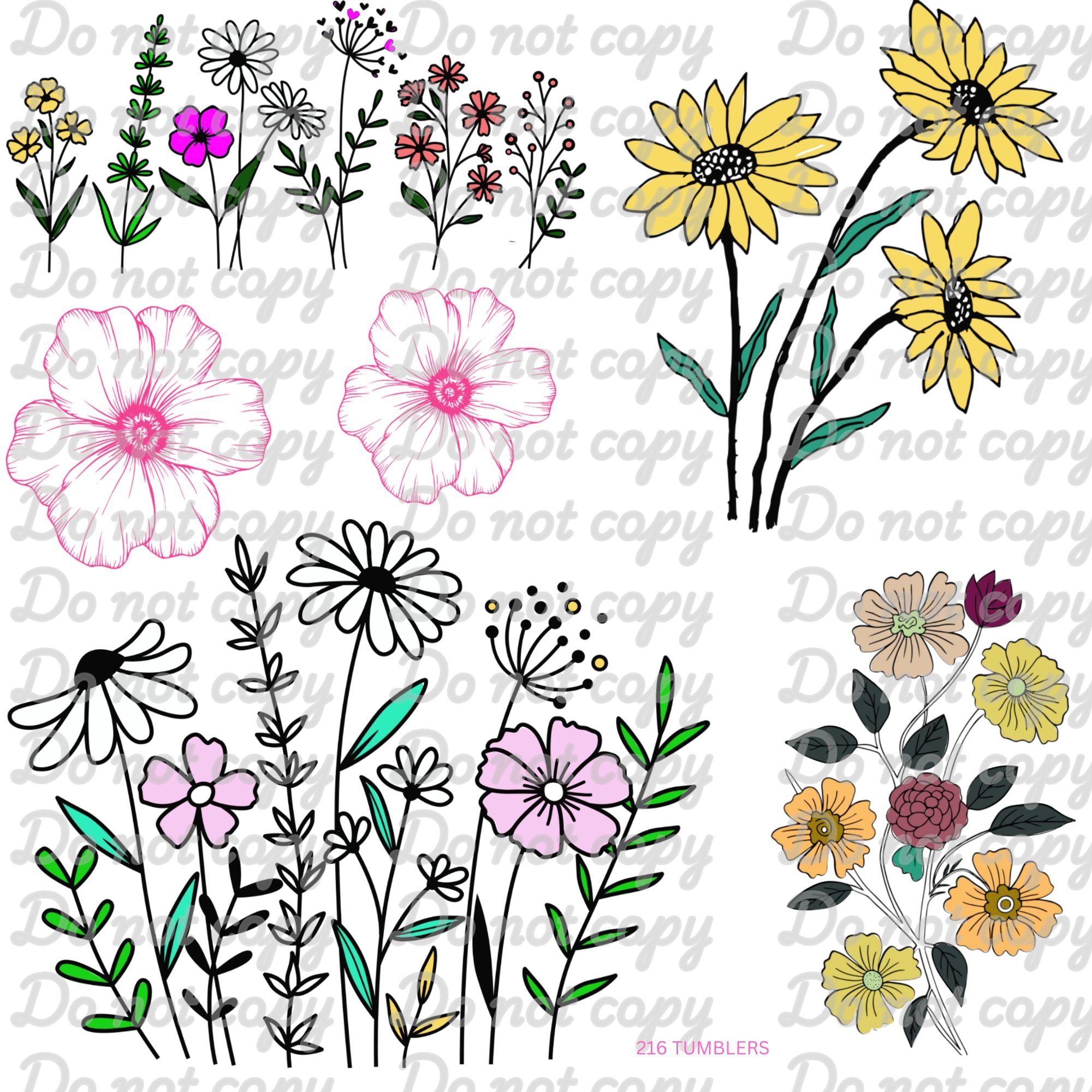 706 SARA COLORED FLOWERS - 216 Tumblers