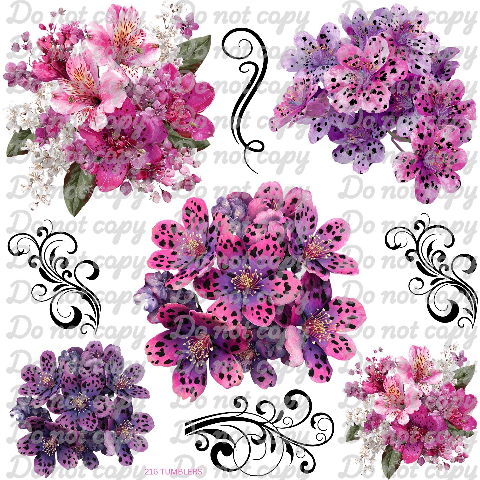 714 PINK/PURPLE BIG FLOWERS - 216 Tumblers