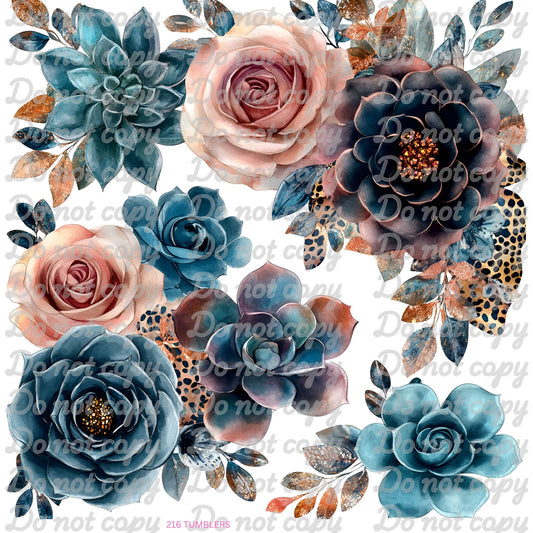 717 - NONONO1123 - TEAL CORAL RUSTED FLORAL - 216 Tumblers