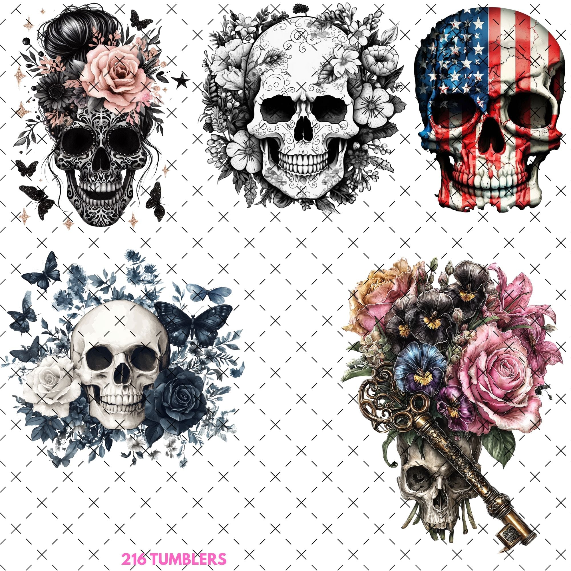 732 SKULLS - 216 Tumblers