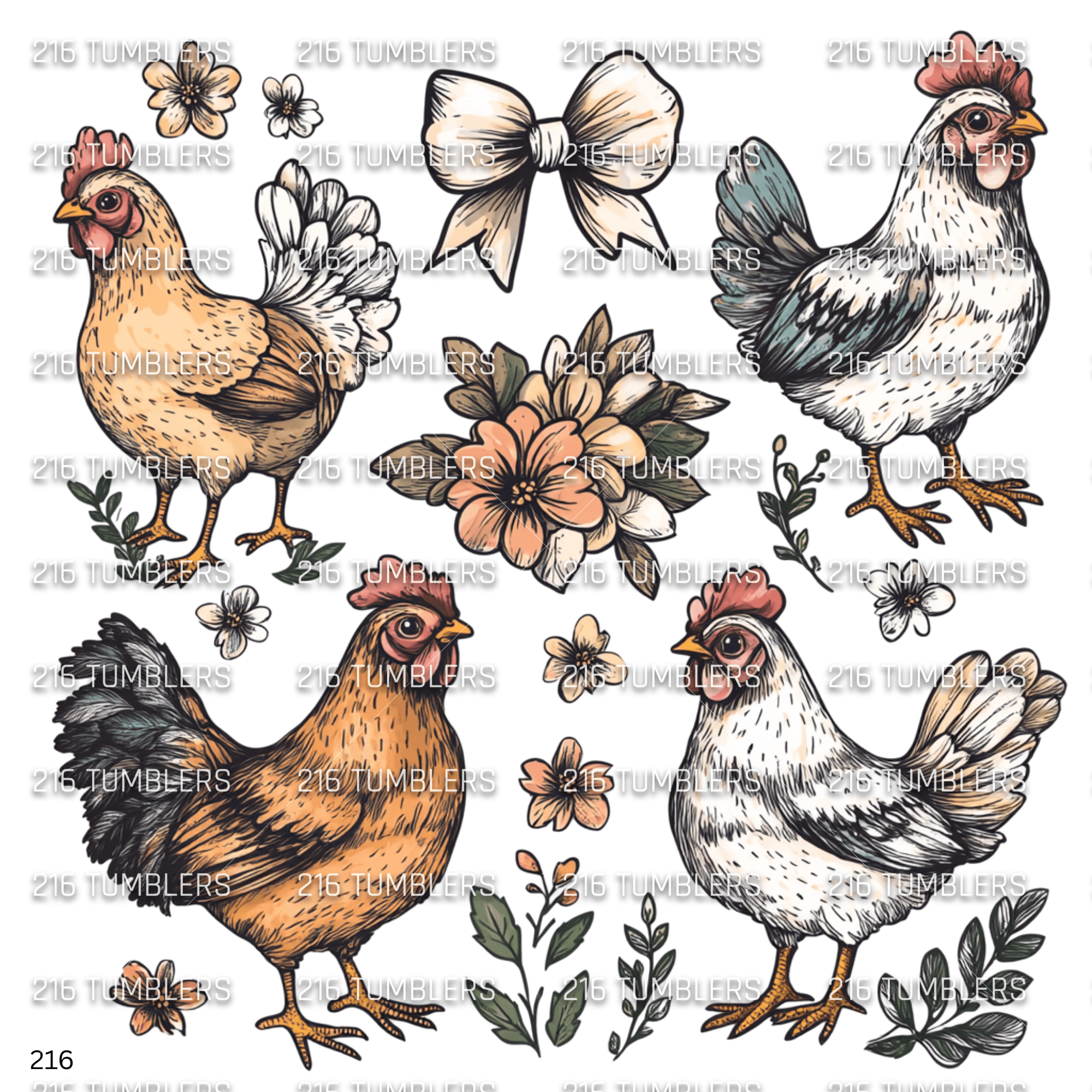 7X7 49 CHICKIES - 216 Tumblers