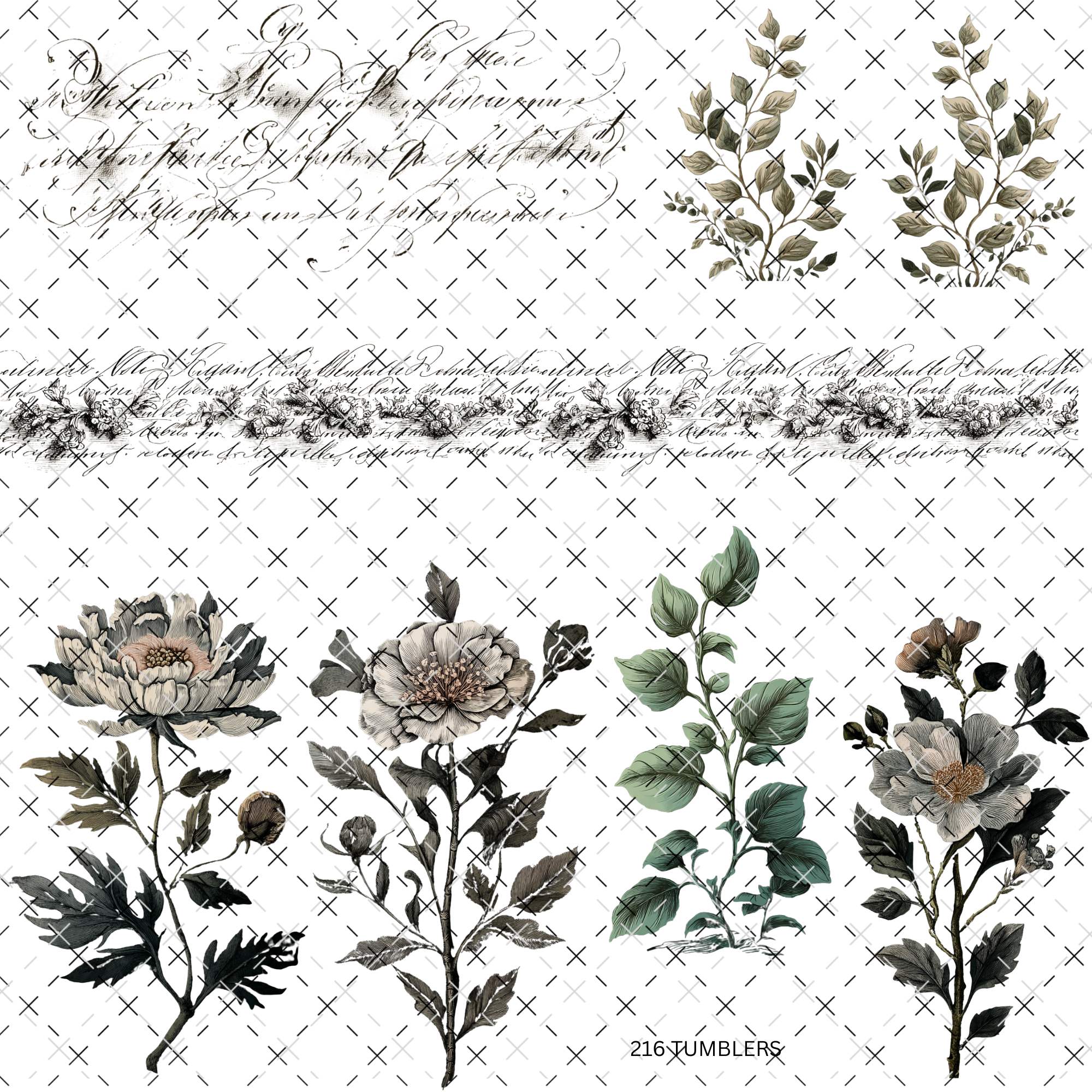 803 CURSIVE WORDS AND FLORALS - 216 Tumblers