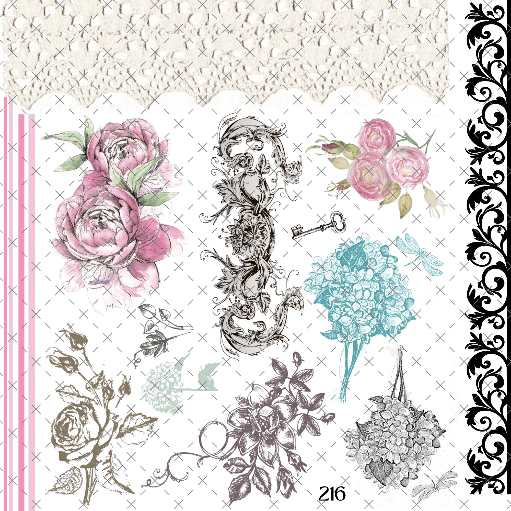 810 FLOWERS AND LACE - 216 Tumblers