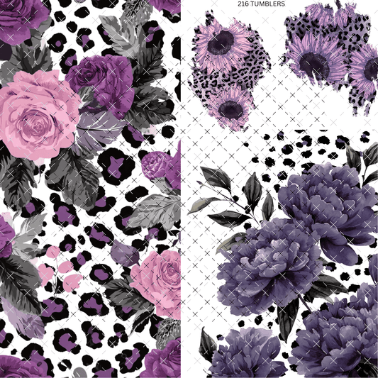843 PURPLE AND PINK PEEK A BOO FLOWERS AND LEOPARD - 216 Tumblers