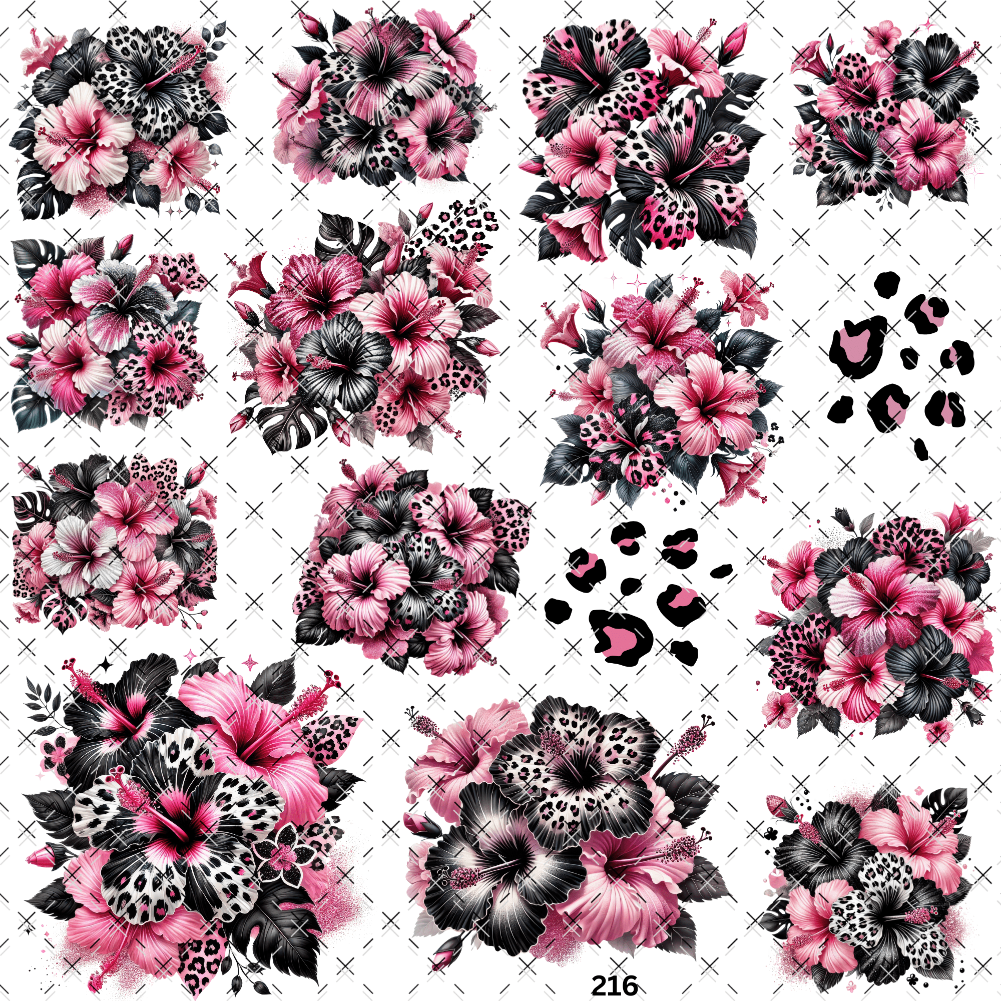 851 PINK AND BLACK HIBISCUS W/ LEOPARD - 216 Tumblers