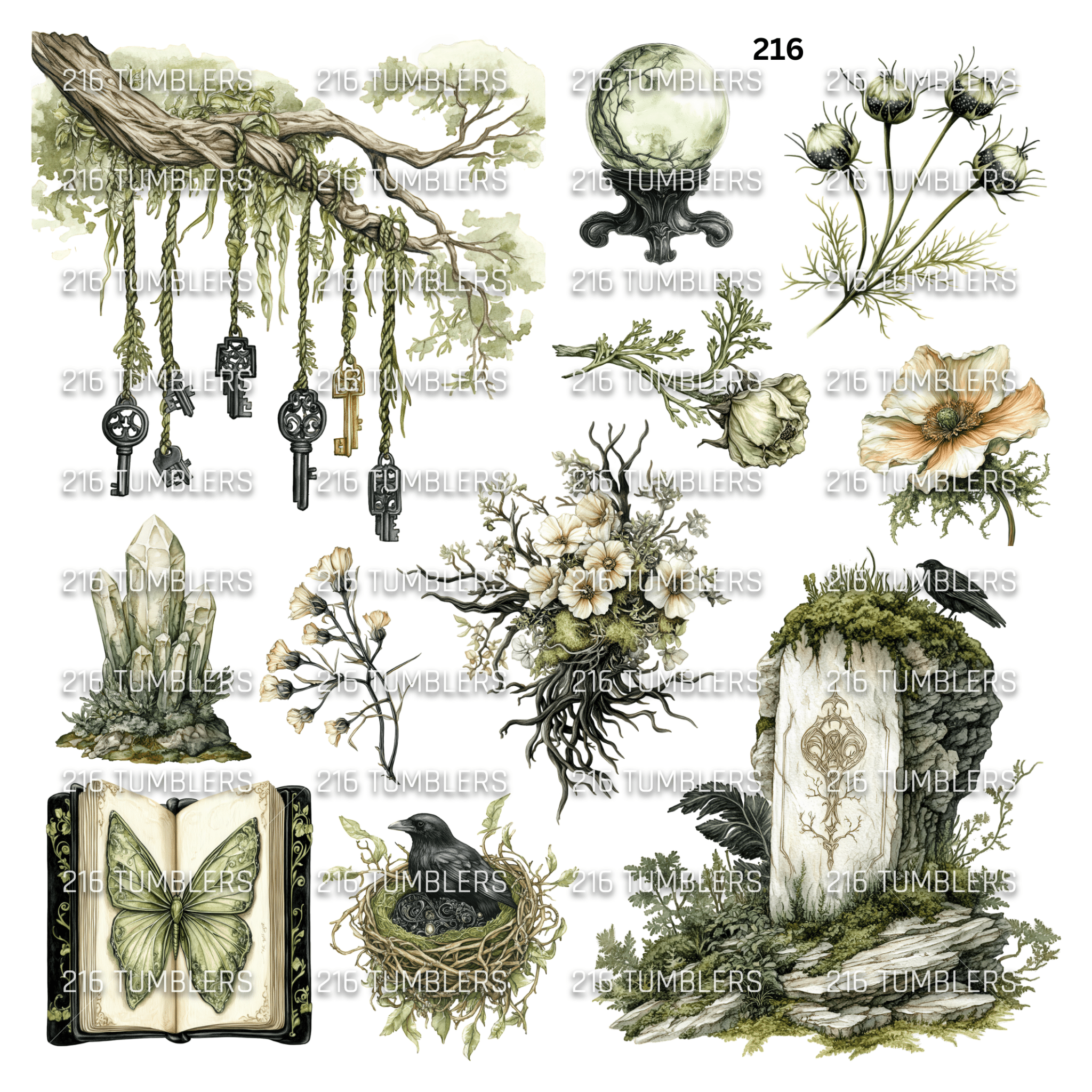 876 FOREST TYPE STUFF WITH OTHER THINGS - 216 Tumblers