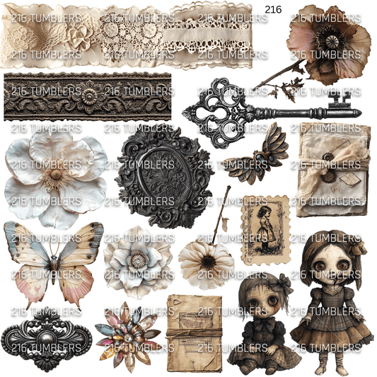 887 VICTORIAN WITH 2 CUTE DOLLS - 216 Tumblers