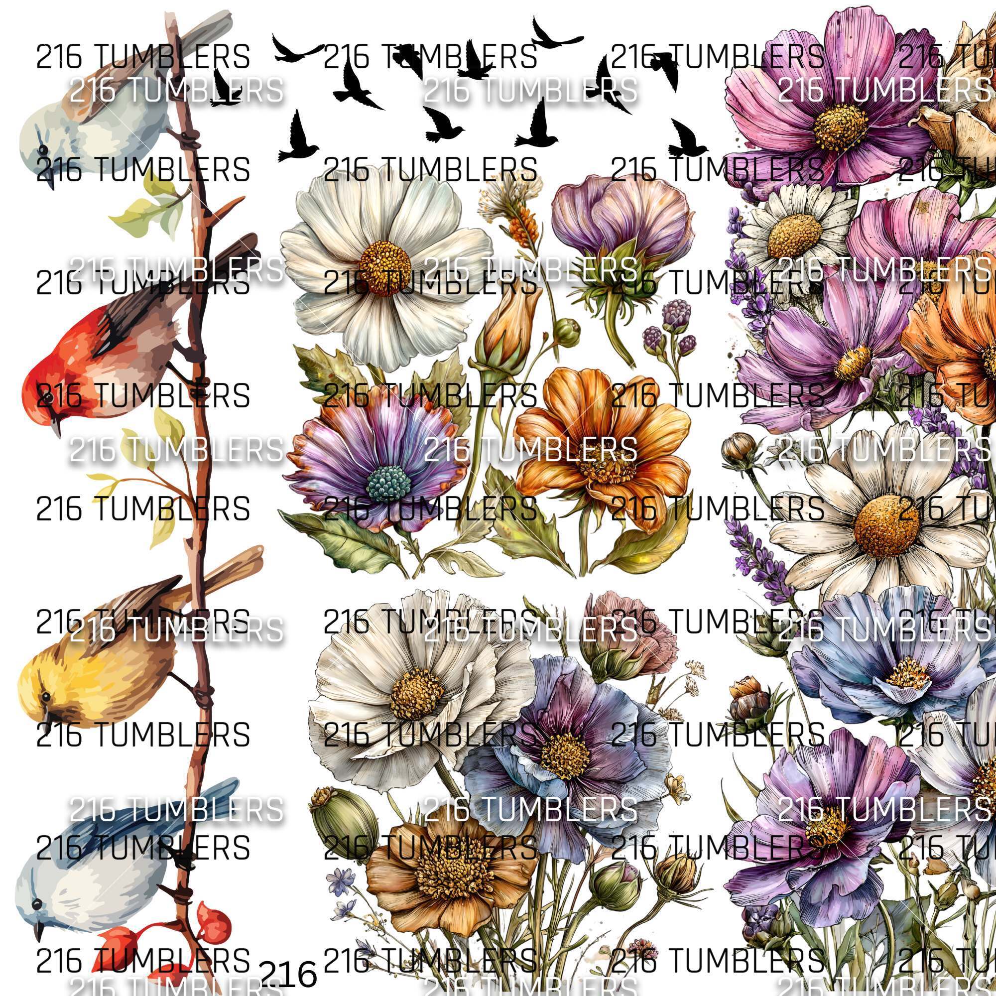 908 BIRDS AND FLOWERS - 216 Tumblers
