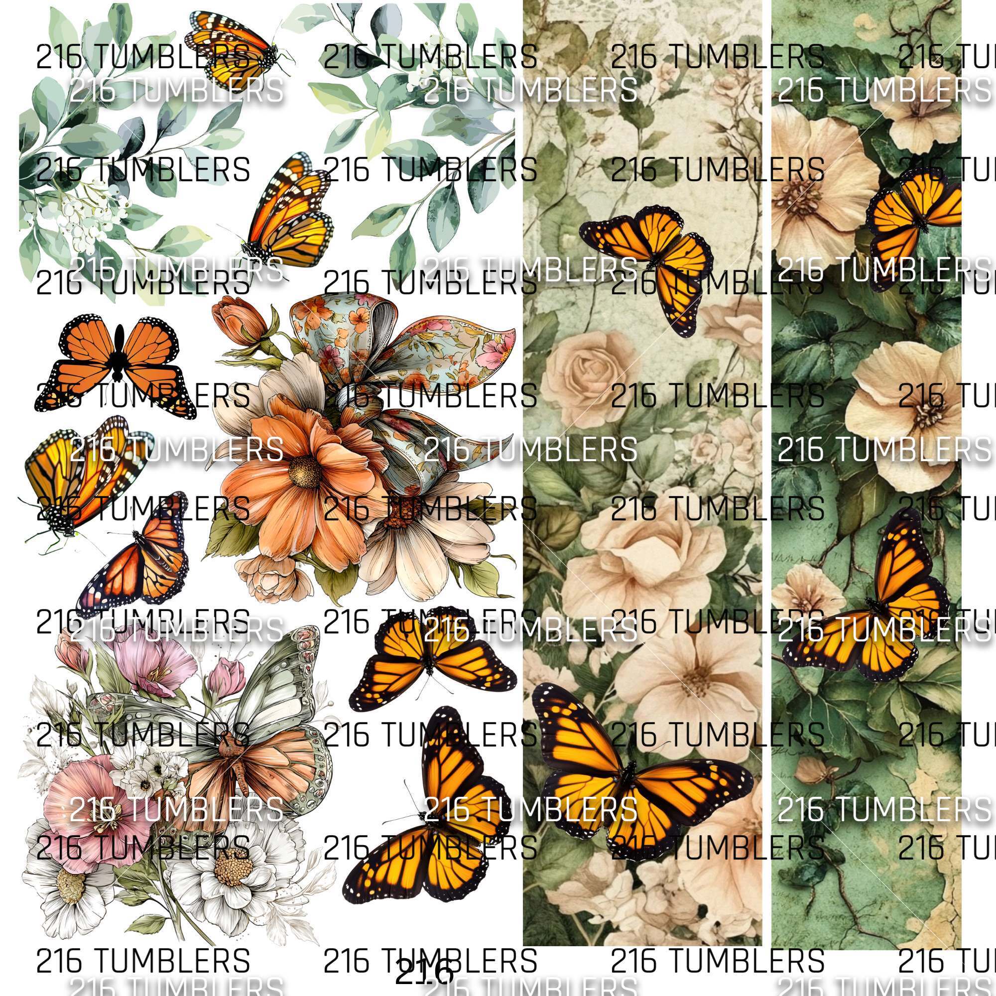 911 BUTTERFLIES AND FLOWERS – 216 Tumblers