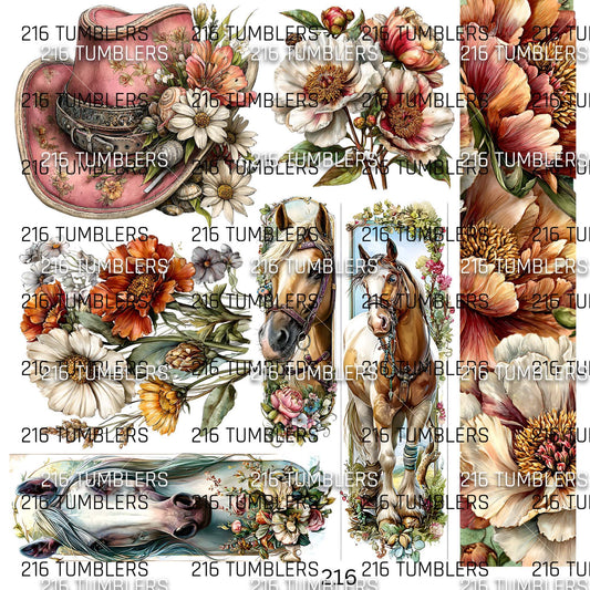 914 HORSES AND FLORAL - 216 Tumblers