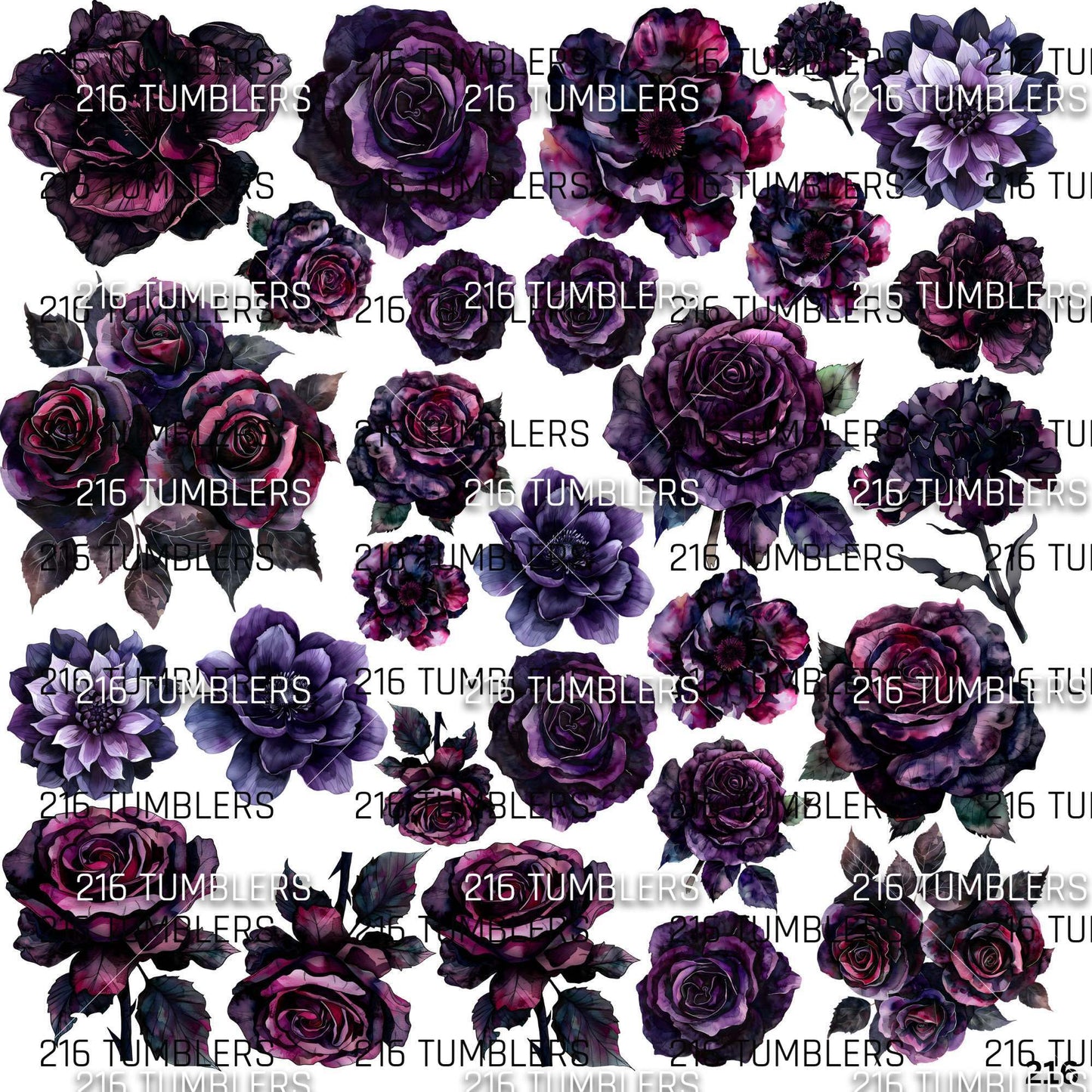 920 DEEP PURPLE FLOWERS - 216 Tumblers