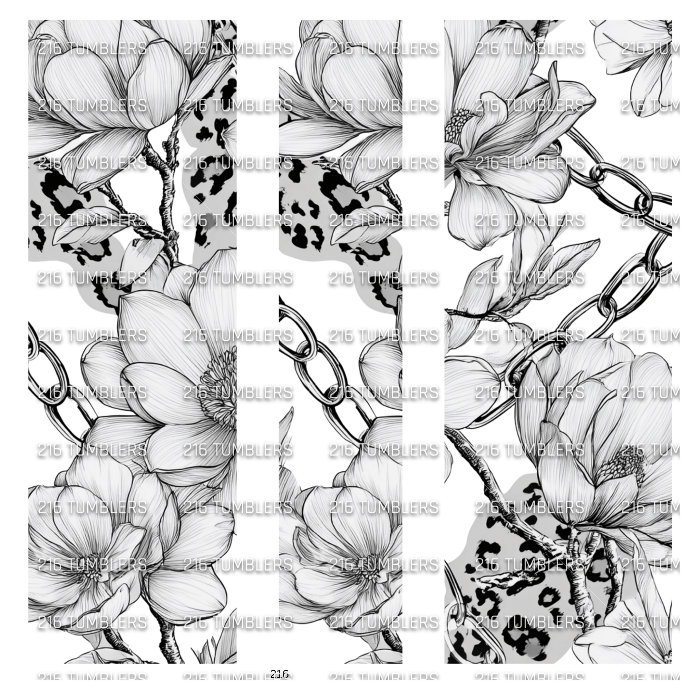 945 BLACK AND WHITE FLORAL WITH LEOPARD CHAINS - 216 Tumblers