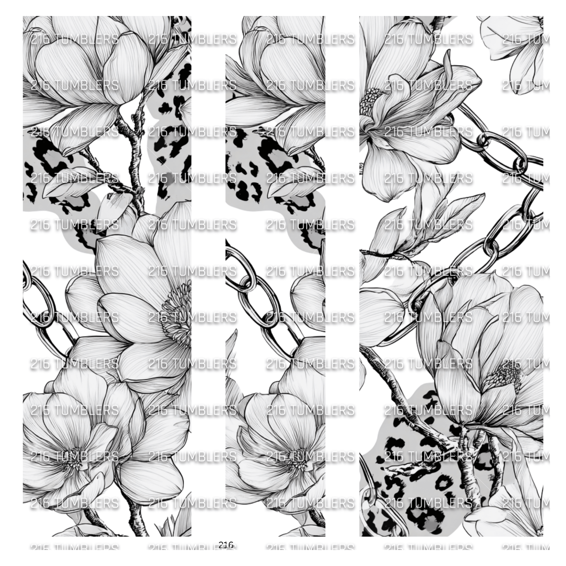 945 BLACK AND WHITE FLORAL WITH LEOPARD CHAINS - 216 Tumblers