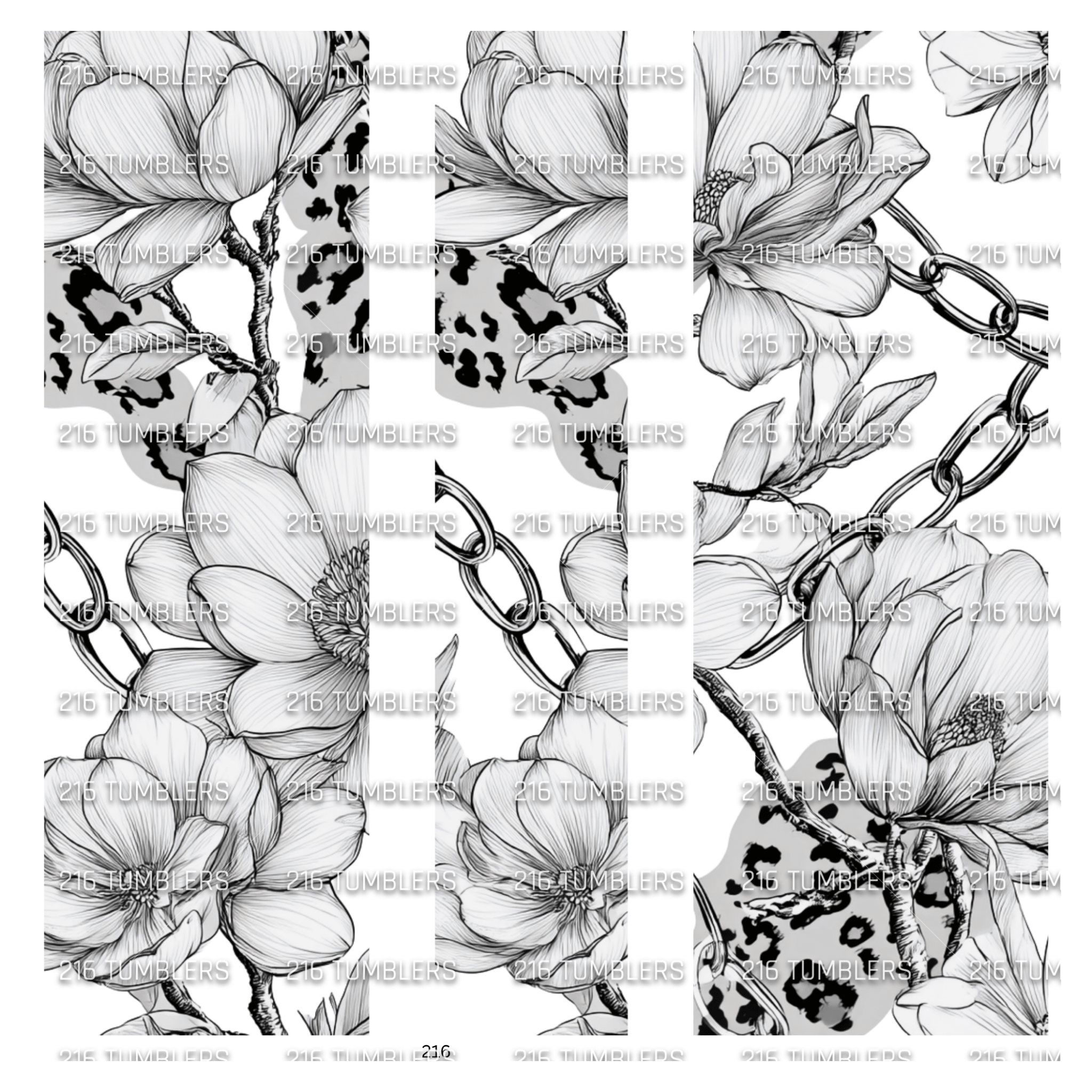 945 BLACK AND WHITE FLORAL WITH LEOPARD CHAINS - 216 Tumblers
