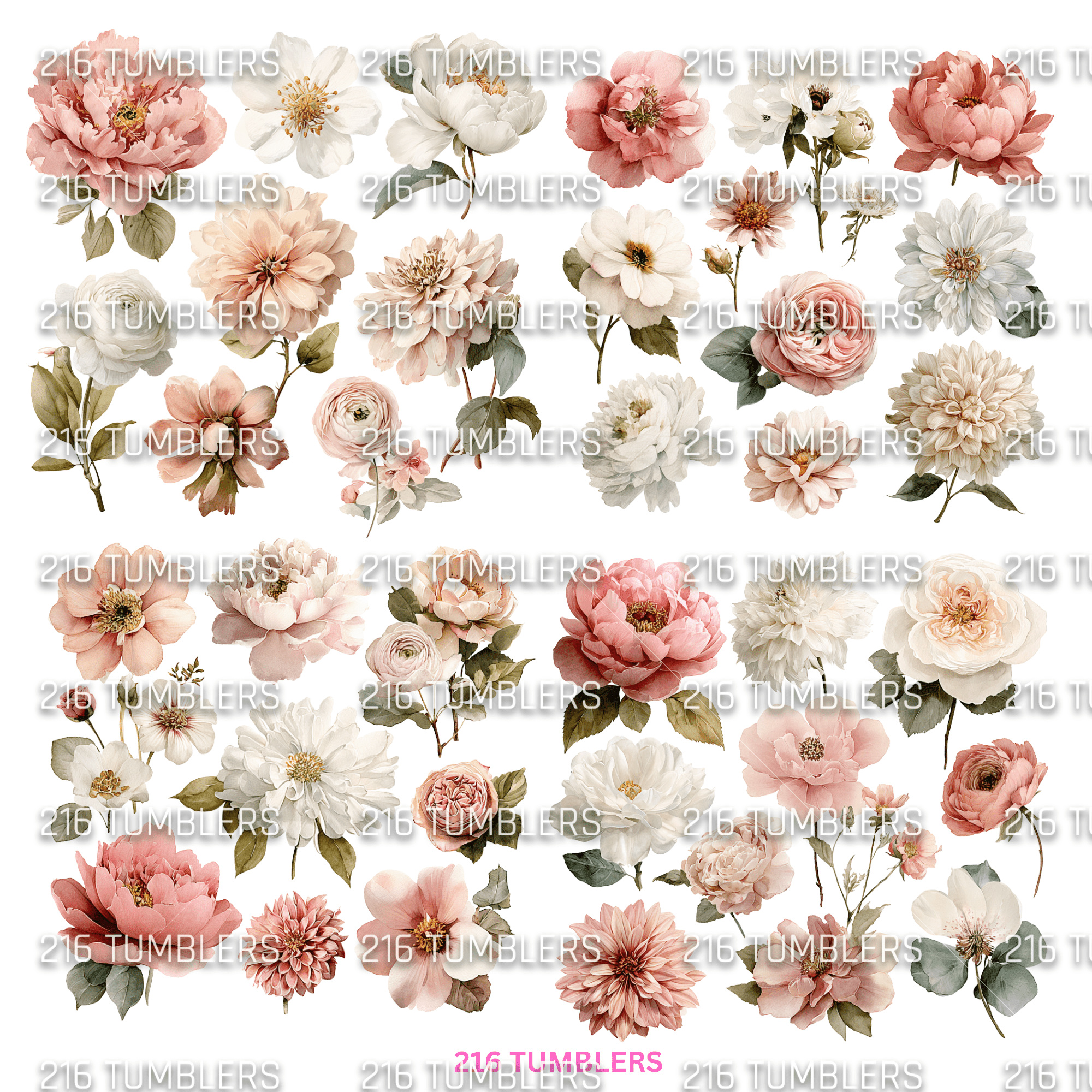 950 BLUSH CREAM PEACH COLORED FLOWERS - 216 Tumblers