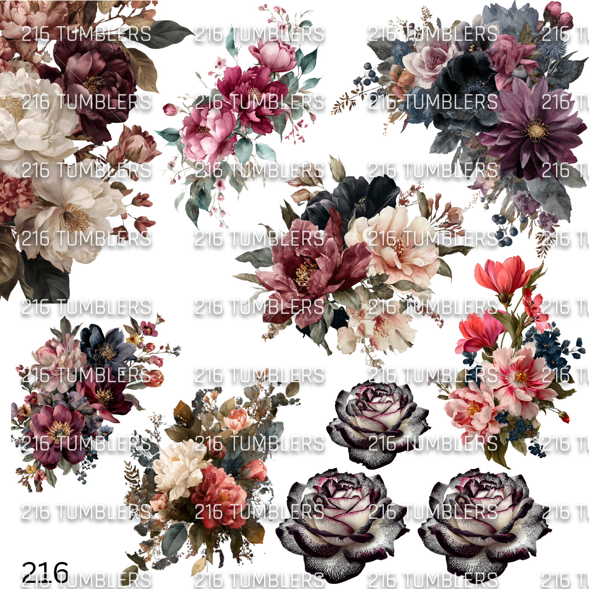 960 A STUNNING FLORAL SHEET - 216 Tumblers