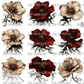 963 DEEP RED AND CREAM FLOWERS - 216 Tumblers