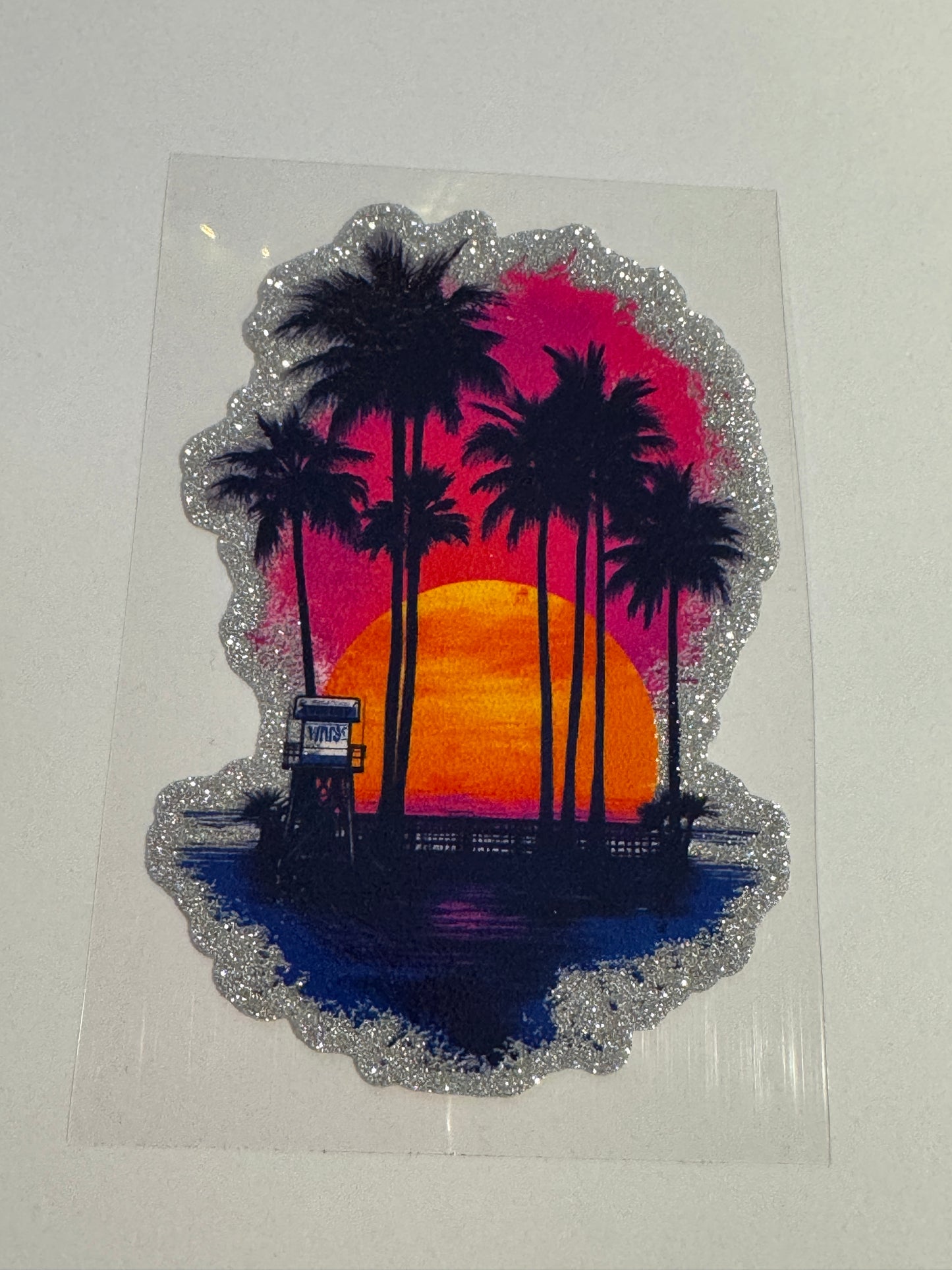 GLITTER UVDTF 419 NEON SUNSET PALM TREE