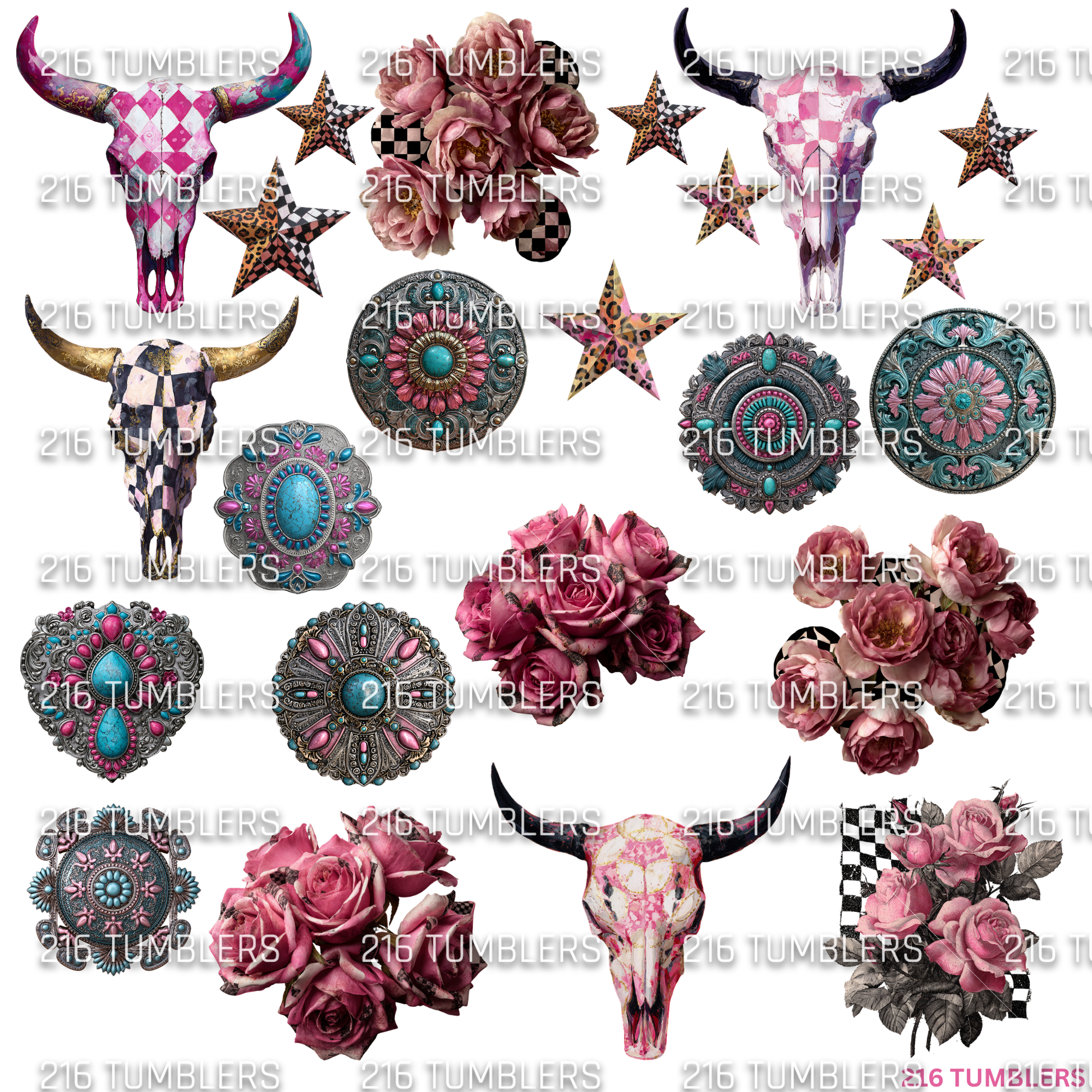 975 CHECKER OUT BULL SKULLS - 216 Tumblers