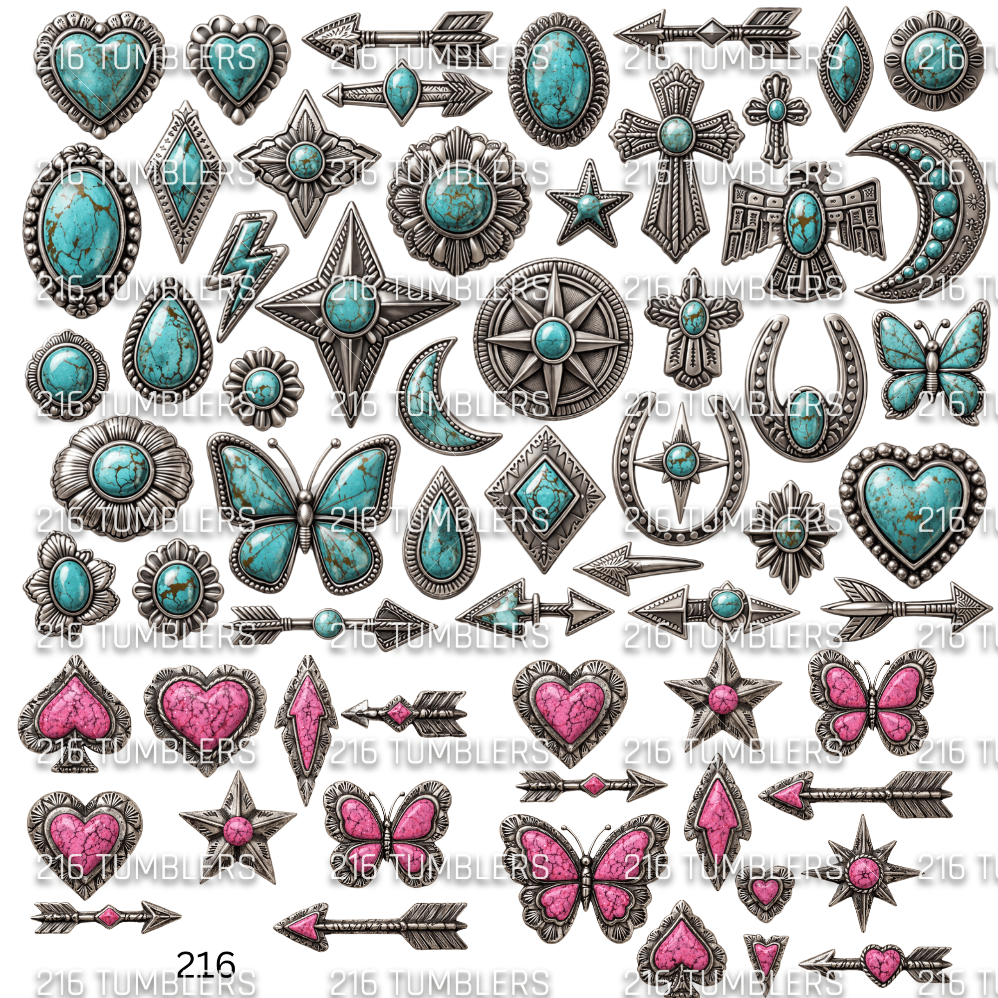 979 WESTERN TURQUOISE ELEMENTS W/PINK - 216 Tumblers
