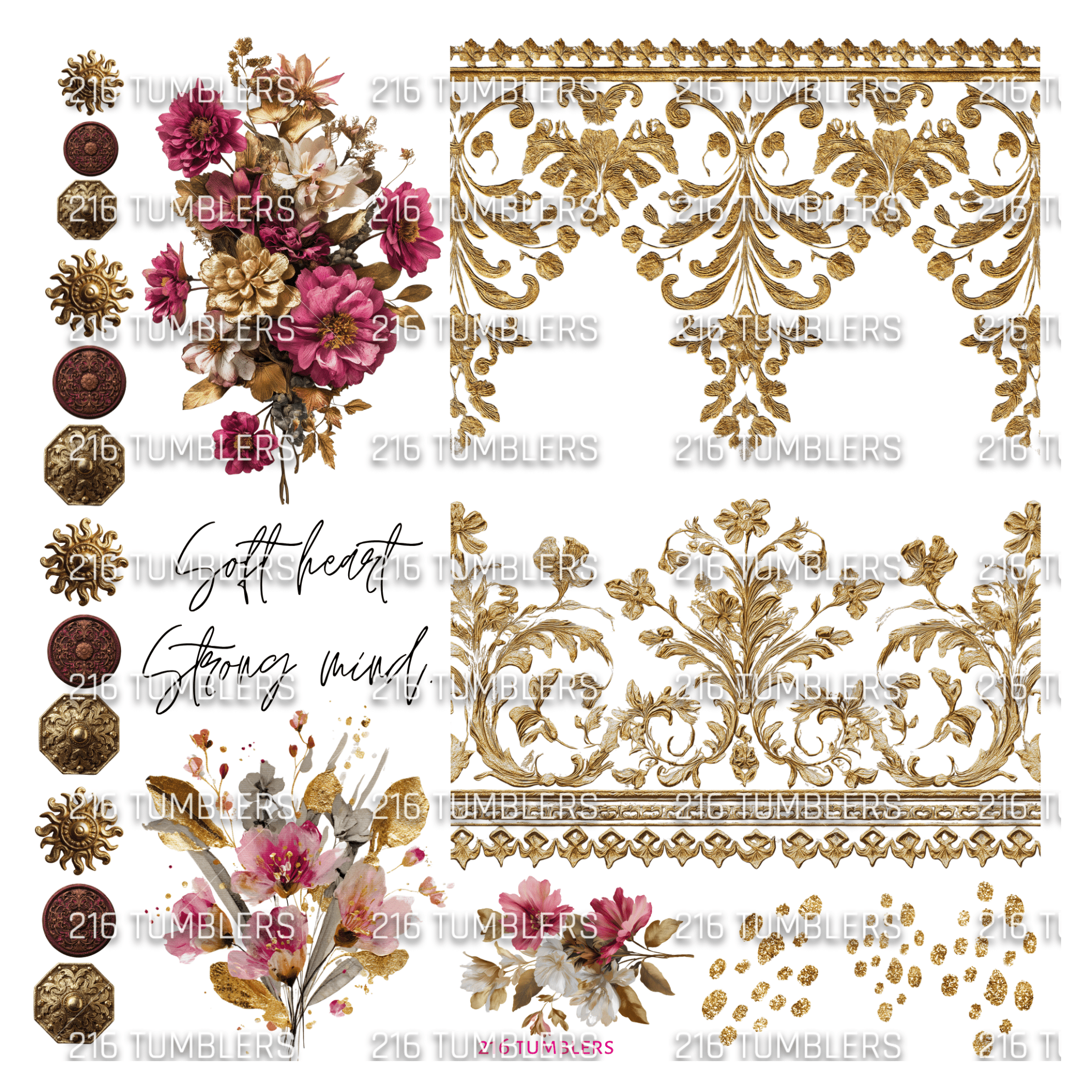 981 ORNATE BORDER AND CIRCLE BUTTONS - 216 Tumblers