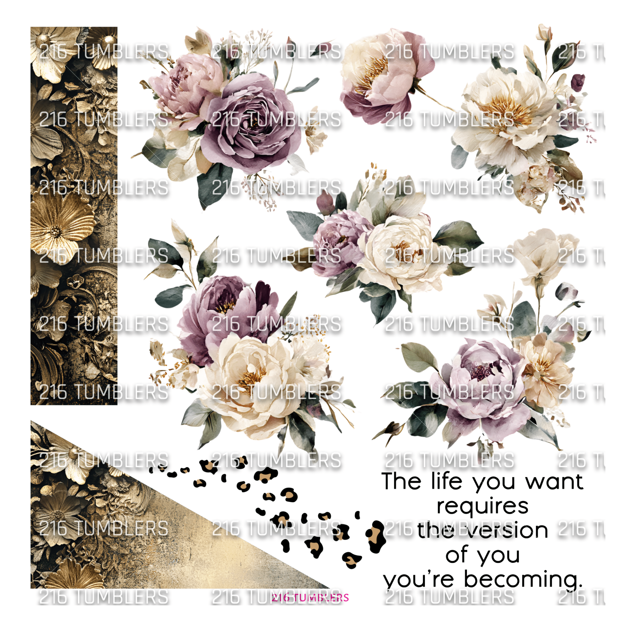 989 LILAC CREAM FLOWERS & LEOPARD - 216 Tumblers