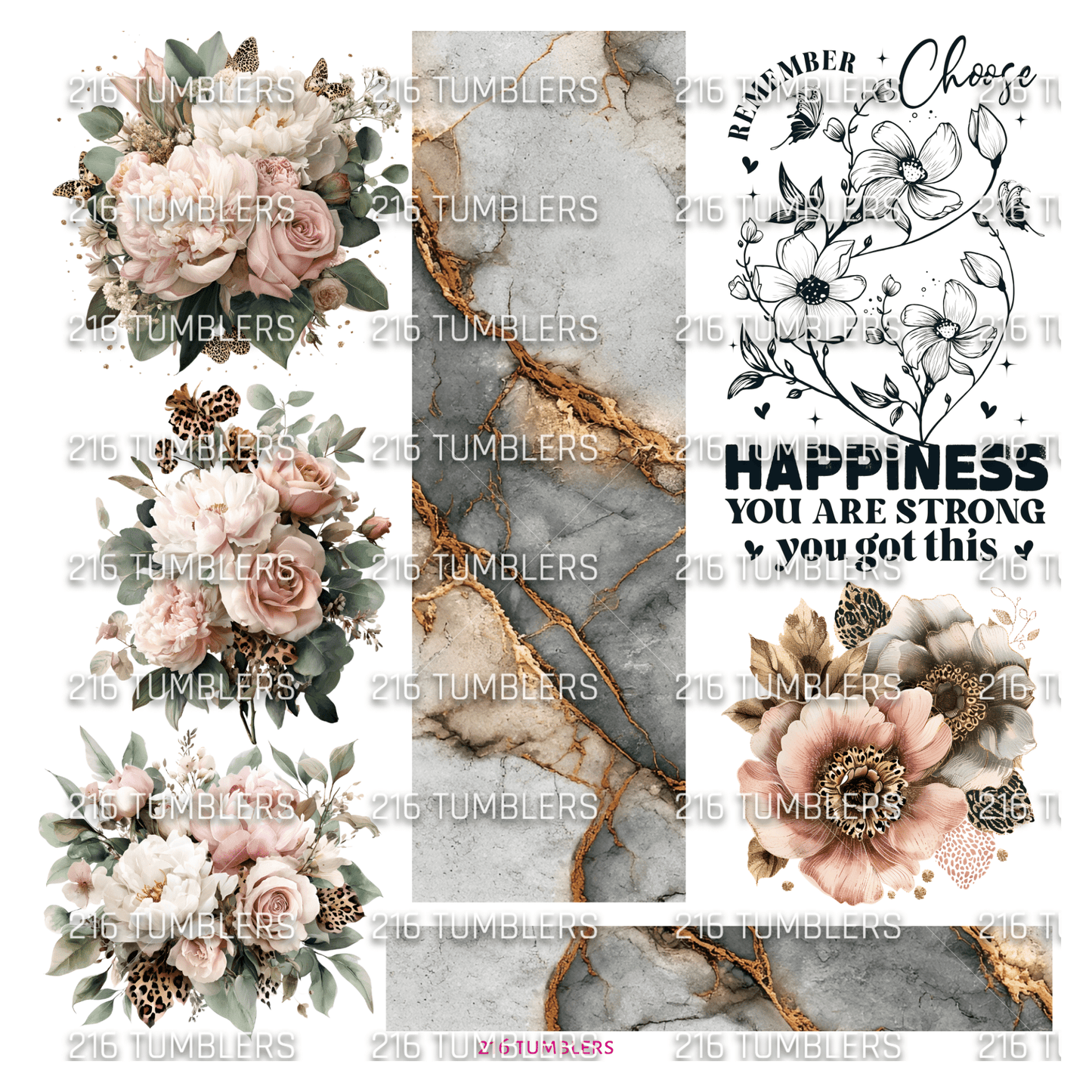 998 HAPPINESS FLORAL MARBLE - 216 Tumblers