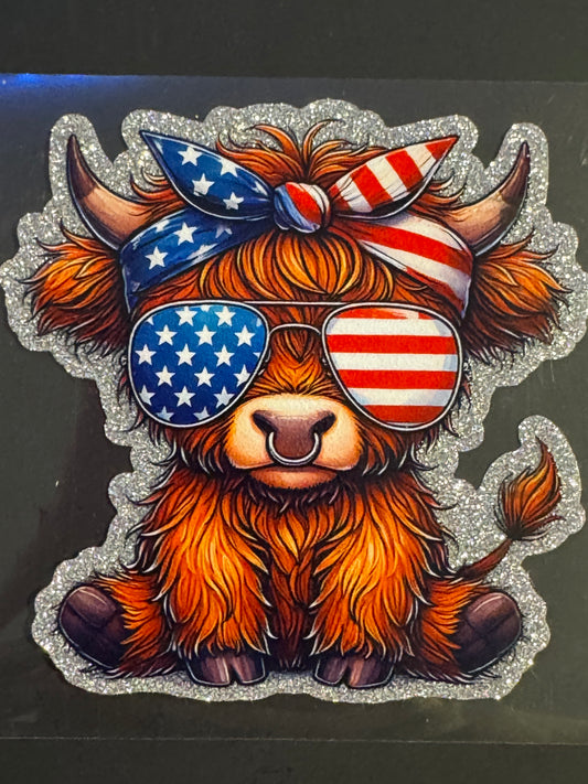 GLITTER UVDTF HIGHLAND COW AMERICAN GIRL