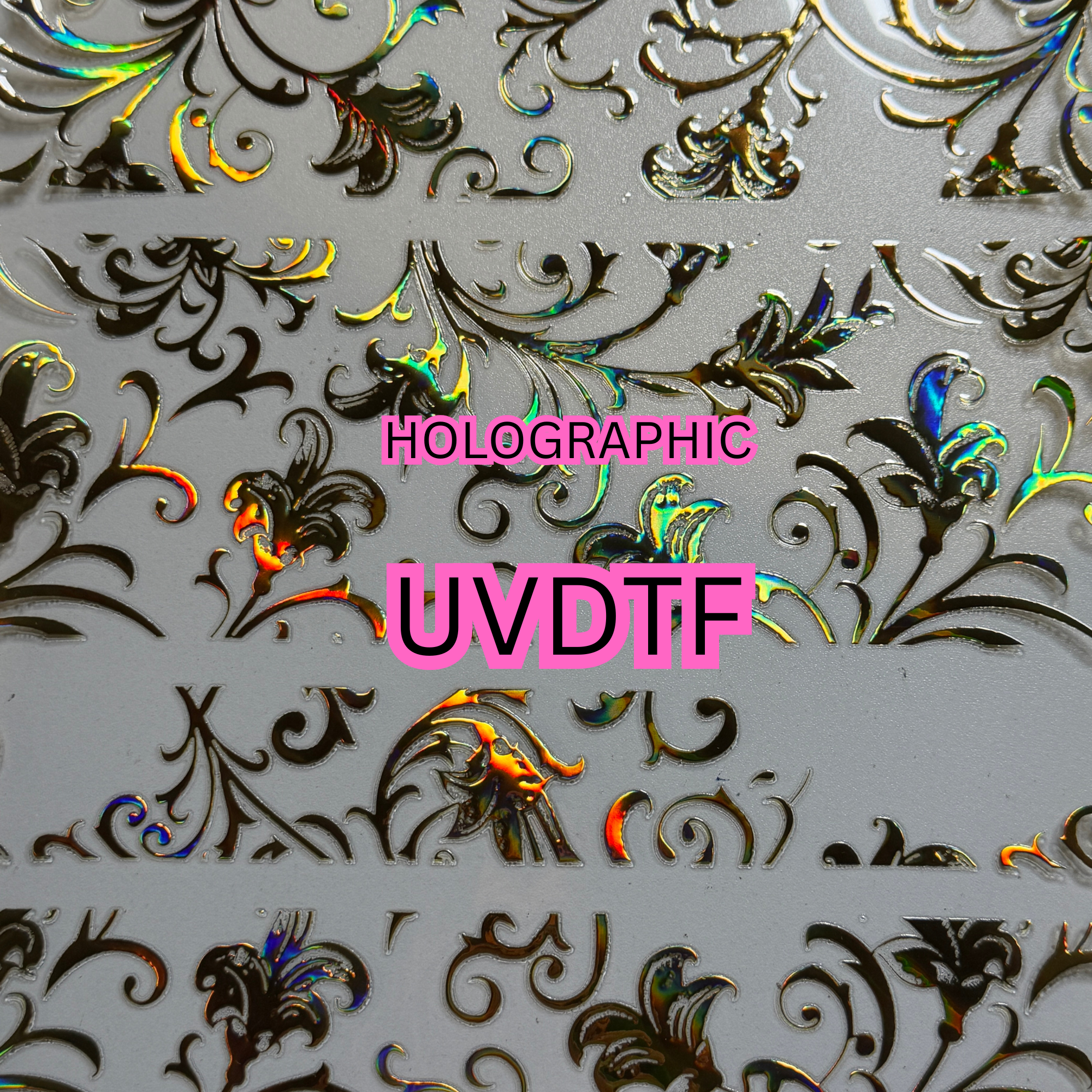 GOLD HOLOGRAPHIC TOOLED FLORAL STRIPS UVDTF