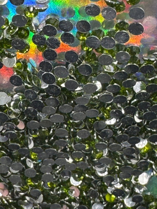3mm RESIN RHINESTONES OLIVE SILVER BACK