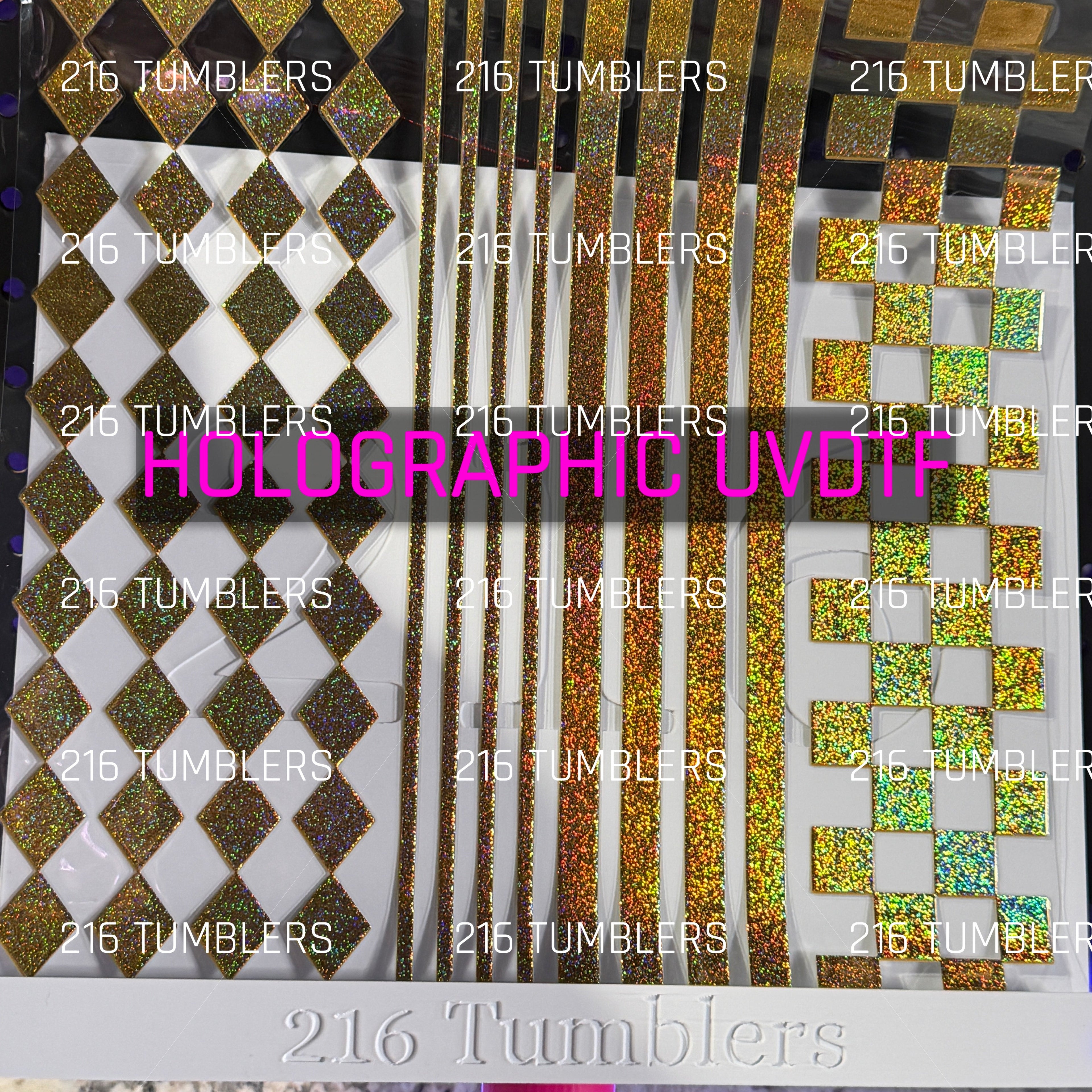 GLITTER GOLD HOLOGRAPHIC 3 DESIGN UVDTF 11.25X11.25