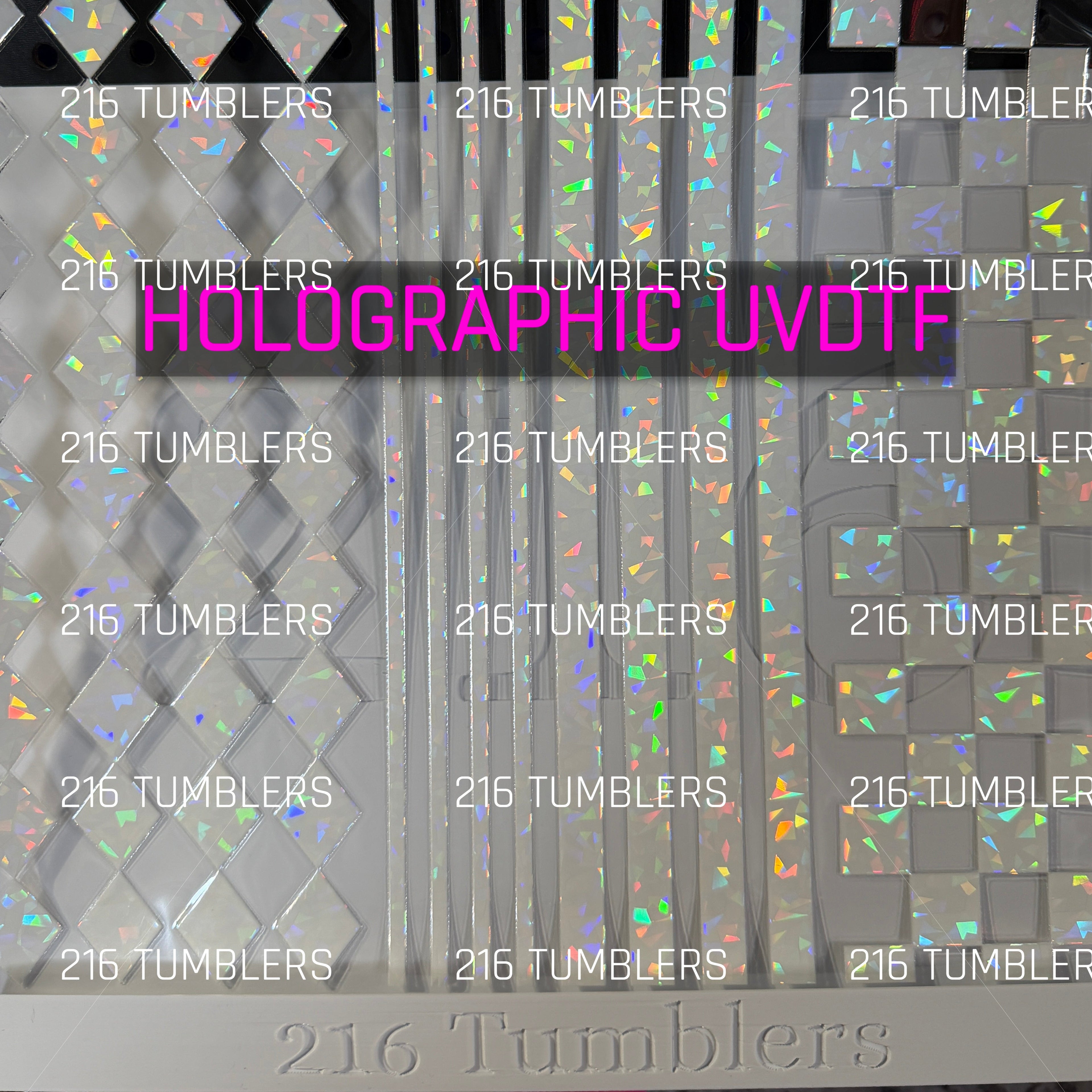 WHITE SHATTERED HOLOGRAPHIC 3 DESIGN UVDTF 11.25X11.25