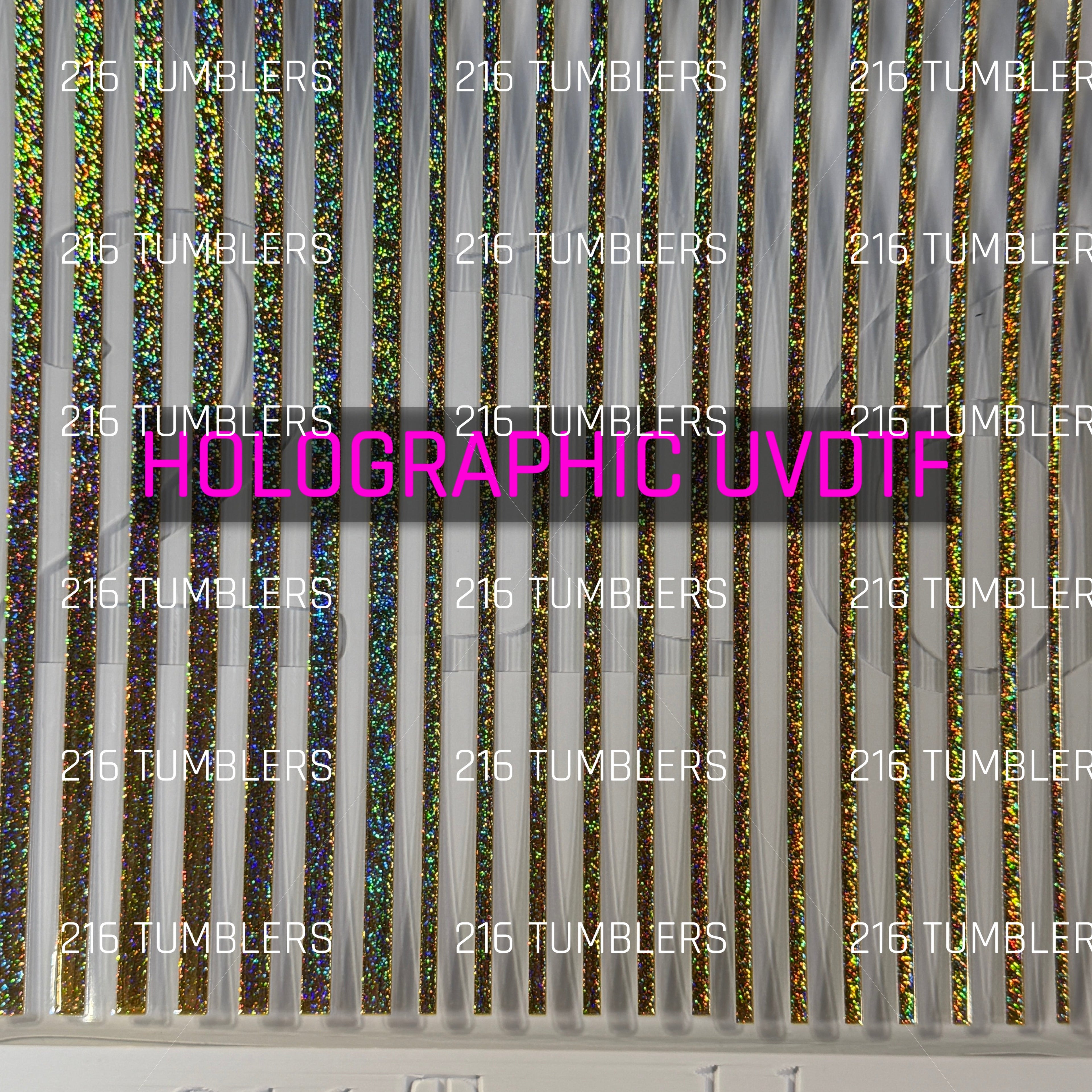 GOLD GLITTER HOLOGRAPHIC PINSTRIPES UVDTF 11.25X11.25